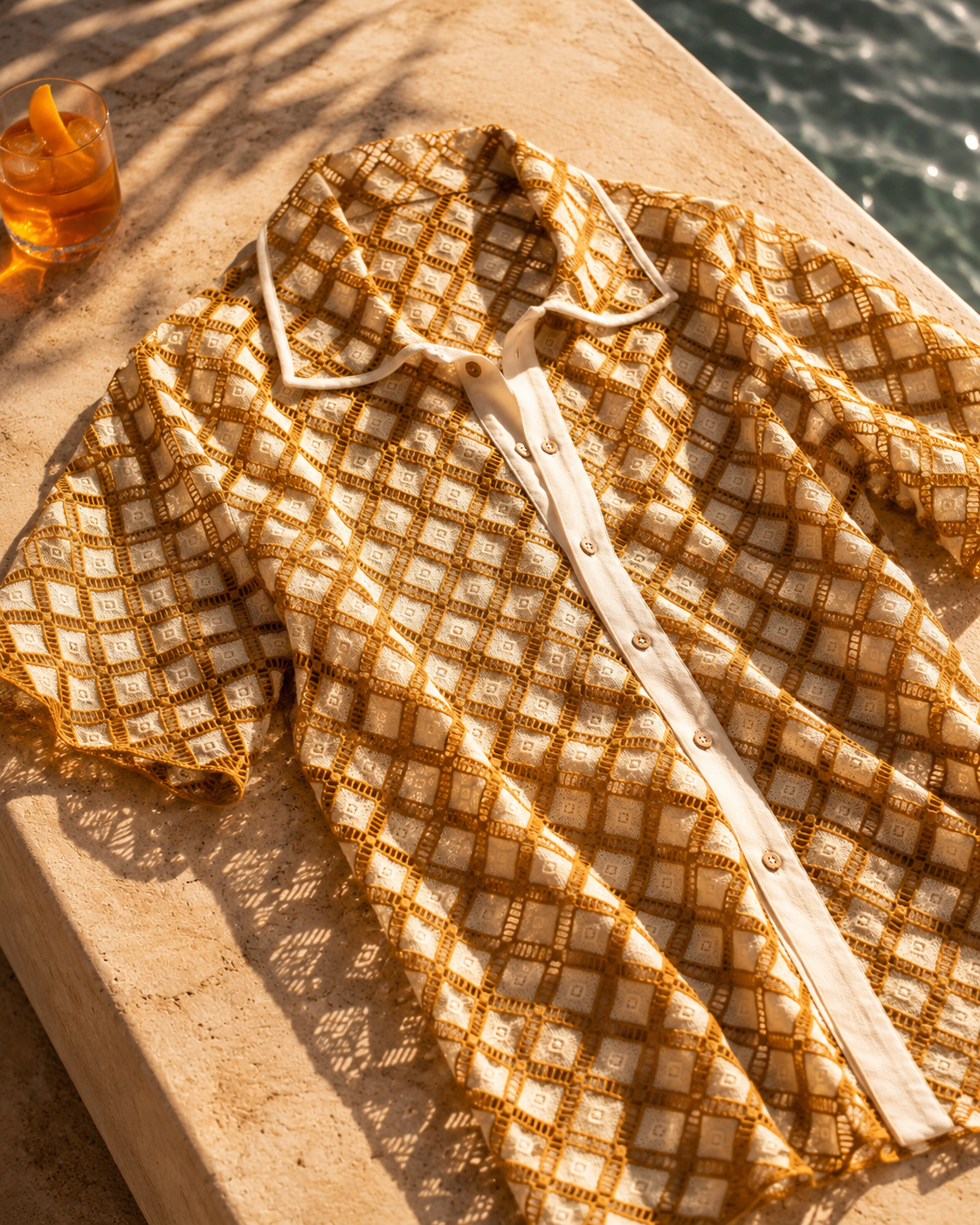 SOLANA LATTICE GUIPURE SHIRT - DUNE GOLD