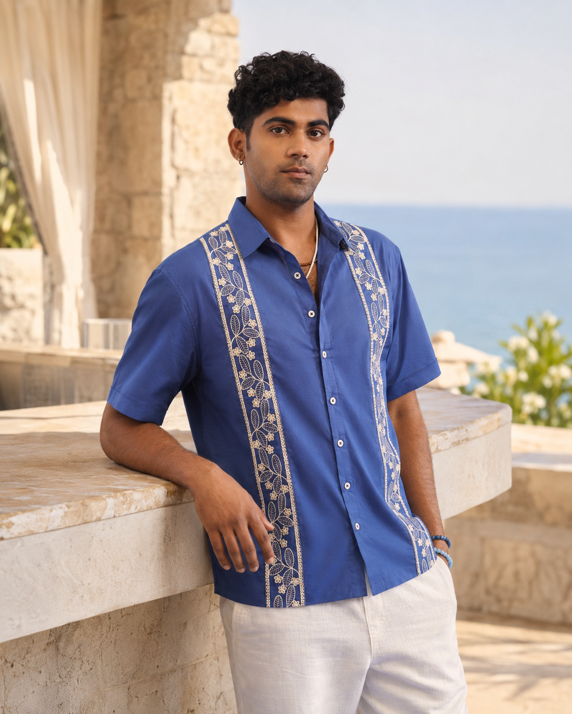BOTANICAL TRAIL COTTON SHIRT - TIDAL BLUE