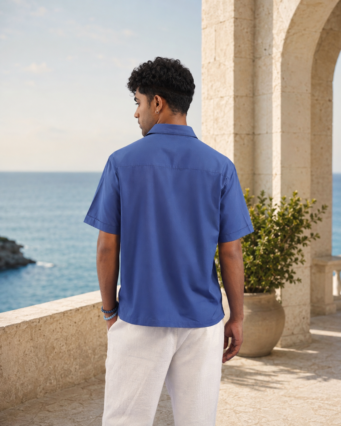 BOTANICAL TRAIL COTTON SHIRT - TIDAL BLUE