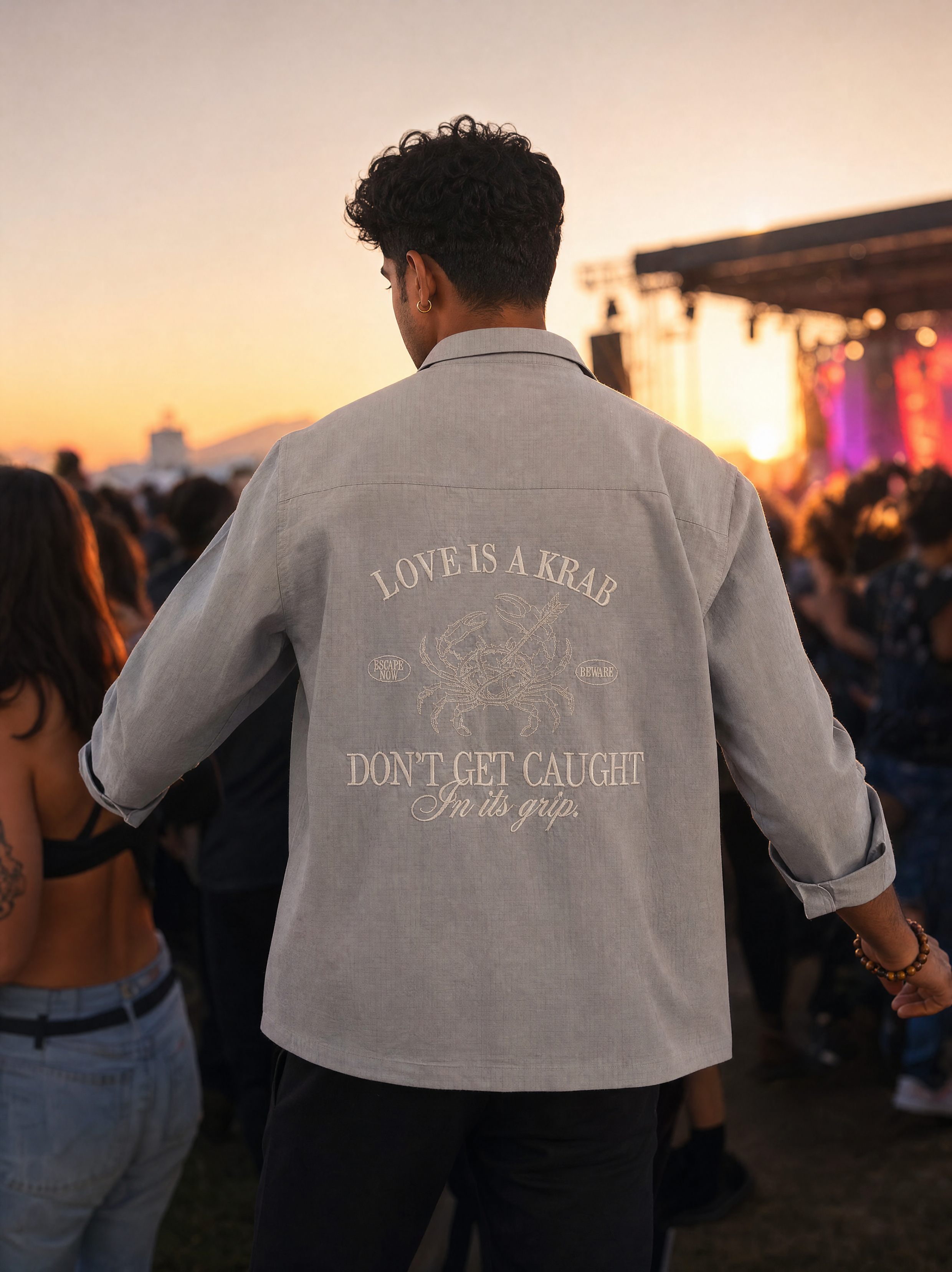 LOVE IS A KRAB COTTON TEXTURED SHIRT - ULTIMATE GRAY