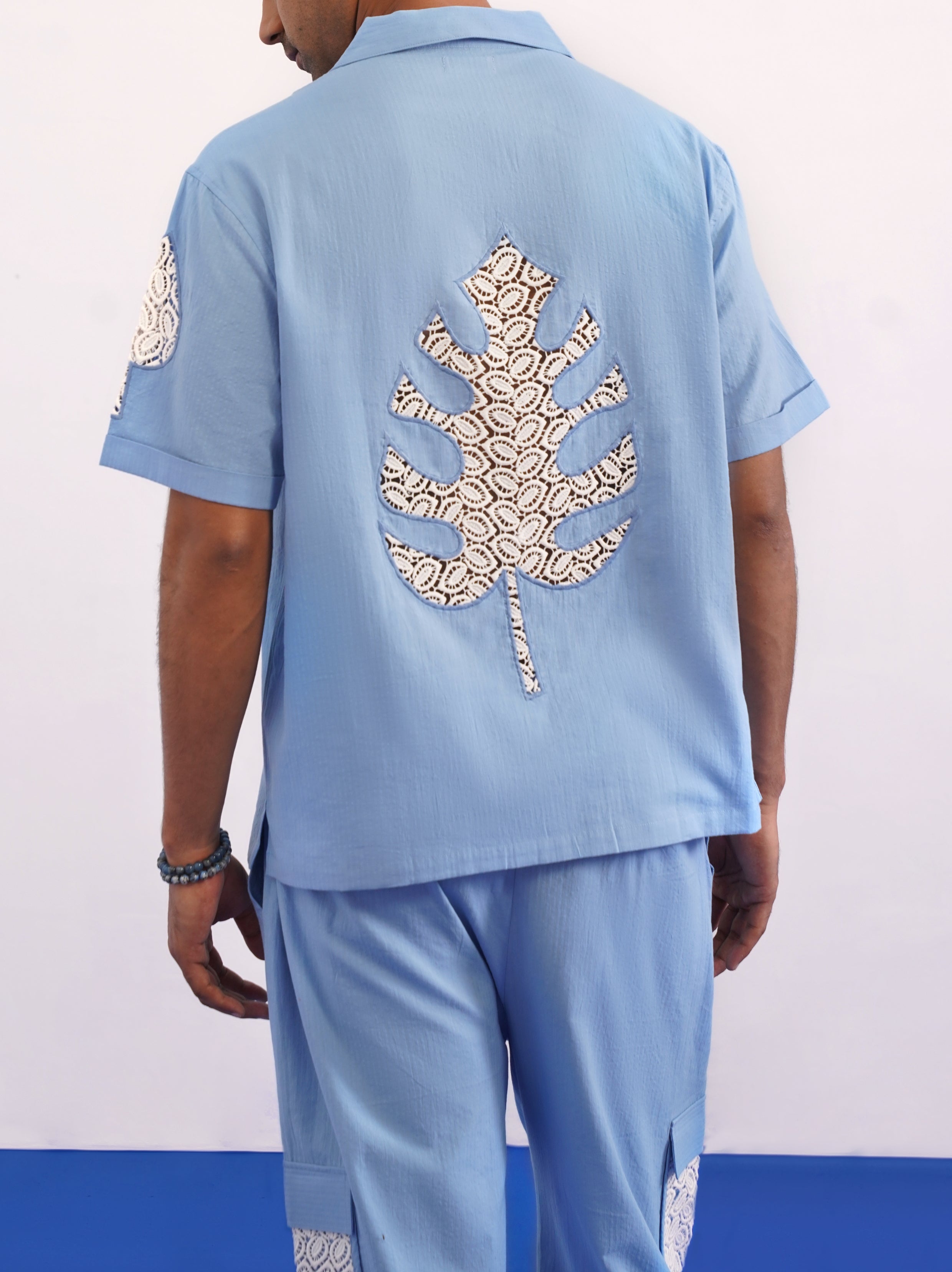 LAGOON LEAF SEERSUCKER PJ CO-ORD SET - CLOUD BLUE