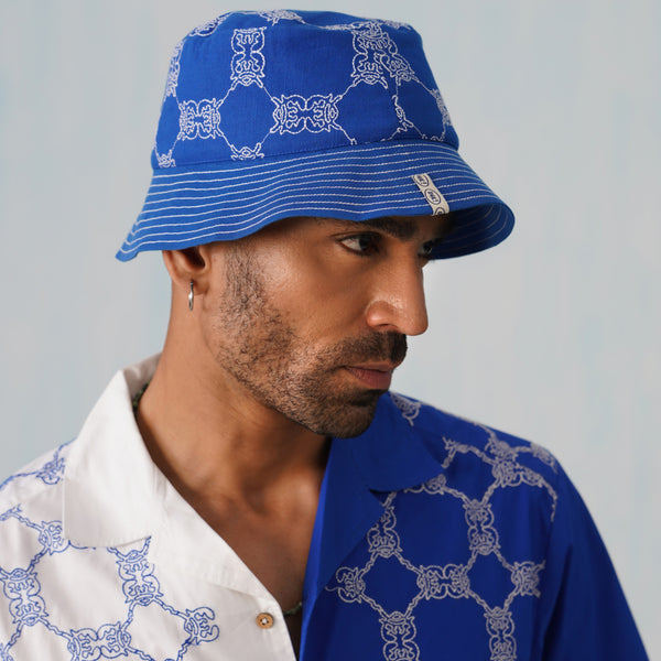 Krab Shack Bucket Hat (Unisex) - Cotton Linen (Deep Sea - Blue)