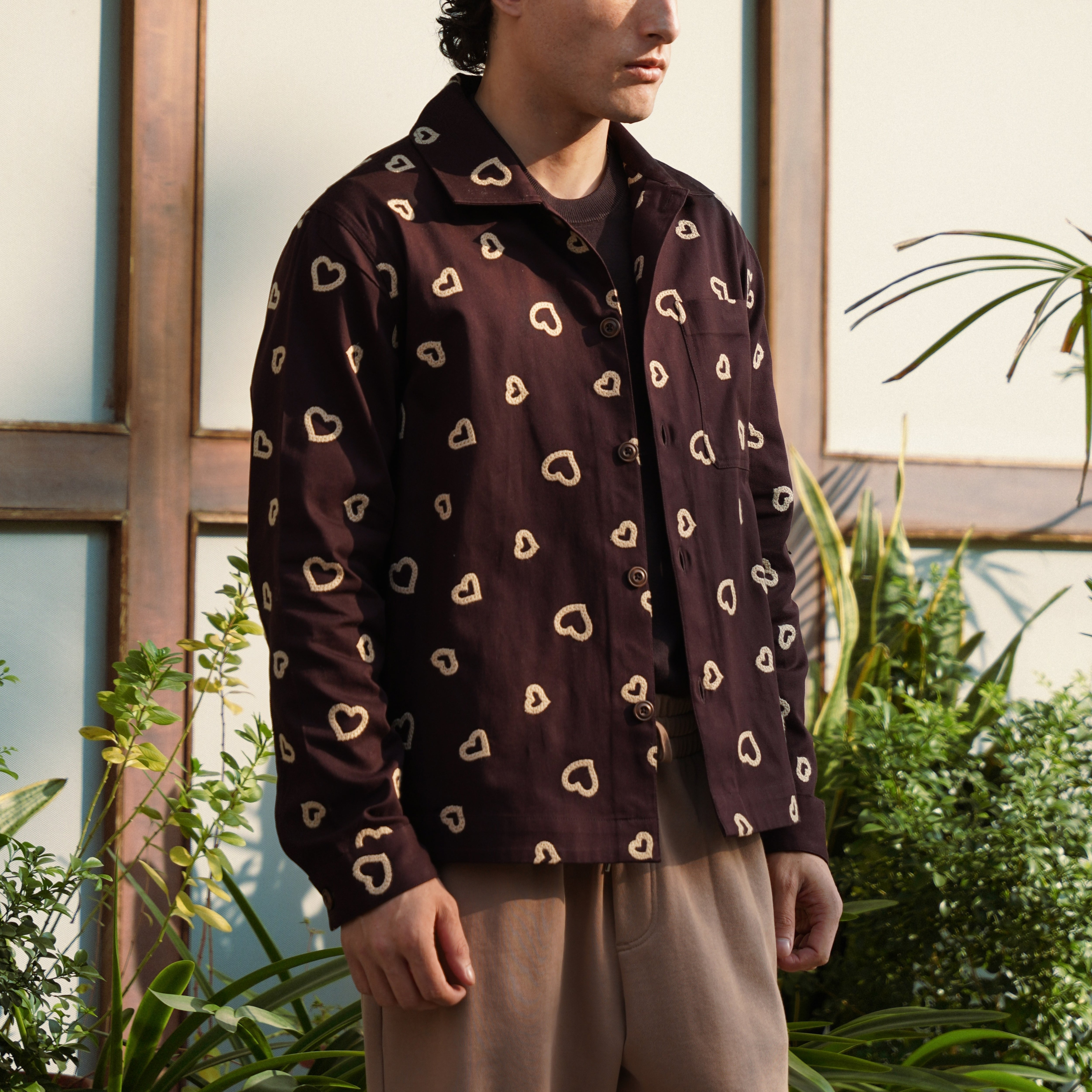 Winter Hearts Oversized Shacket (Black with Red Hearts Embroidery)