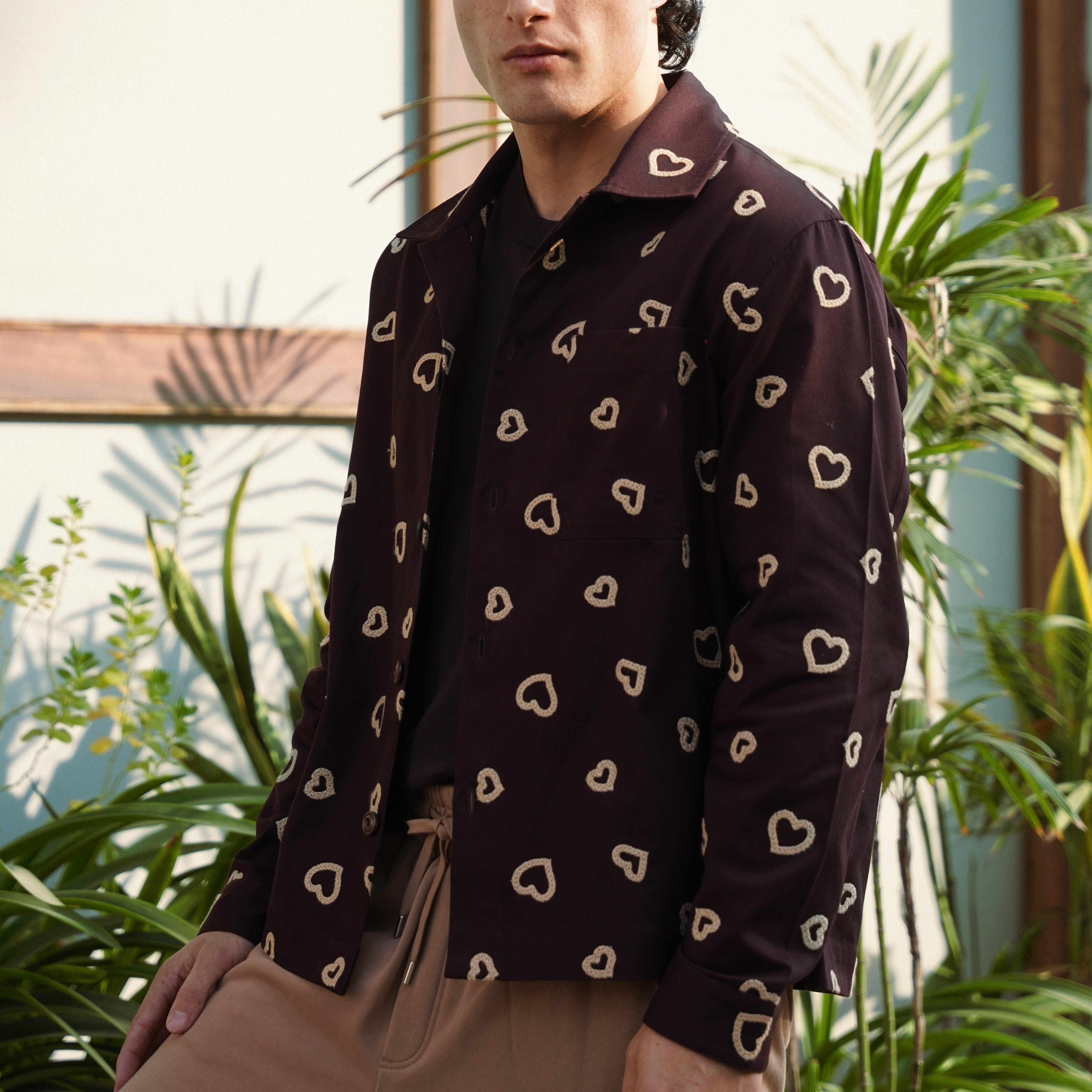 Winter Hearts Oversized Shacket (Black with Red Hearts Embroidery)