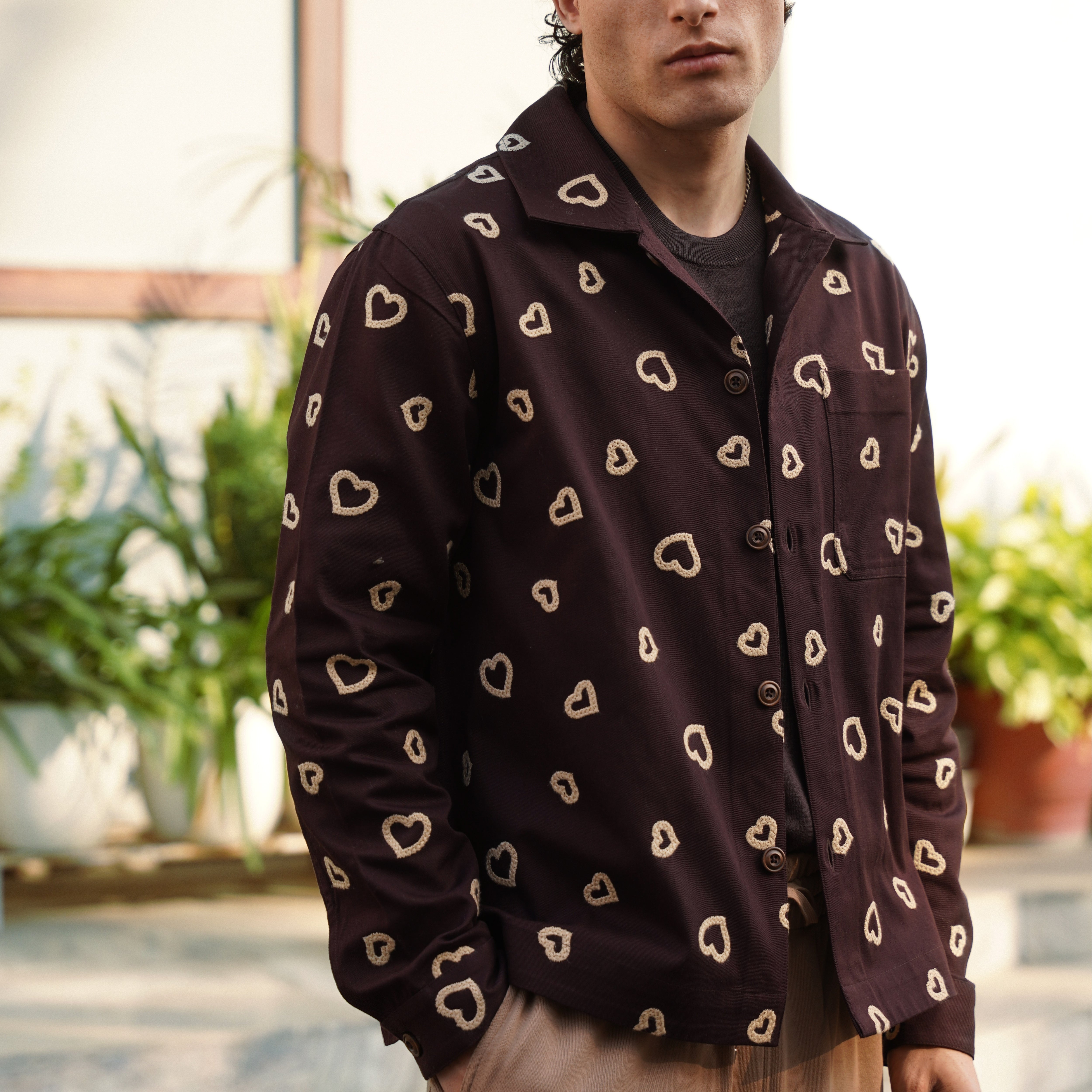 Winter Hearts Oversized Shacket (Black with Red Hearts Embroidery)