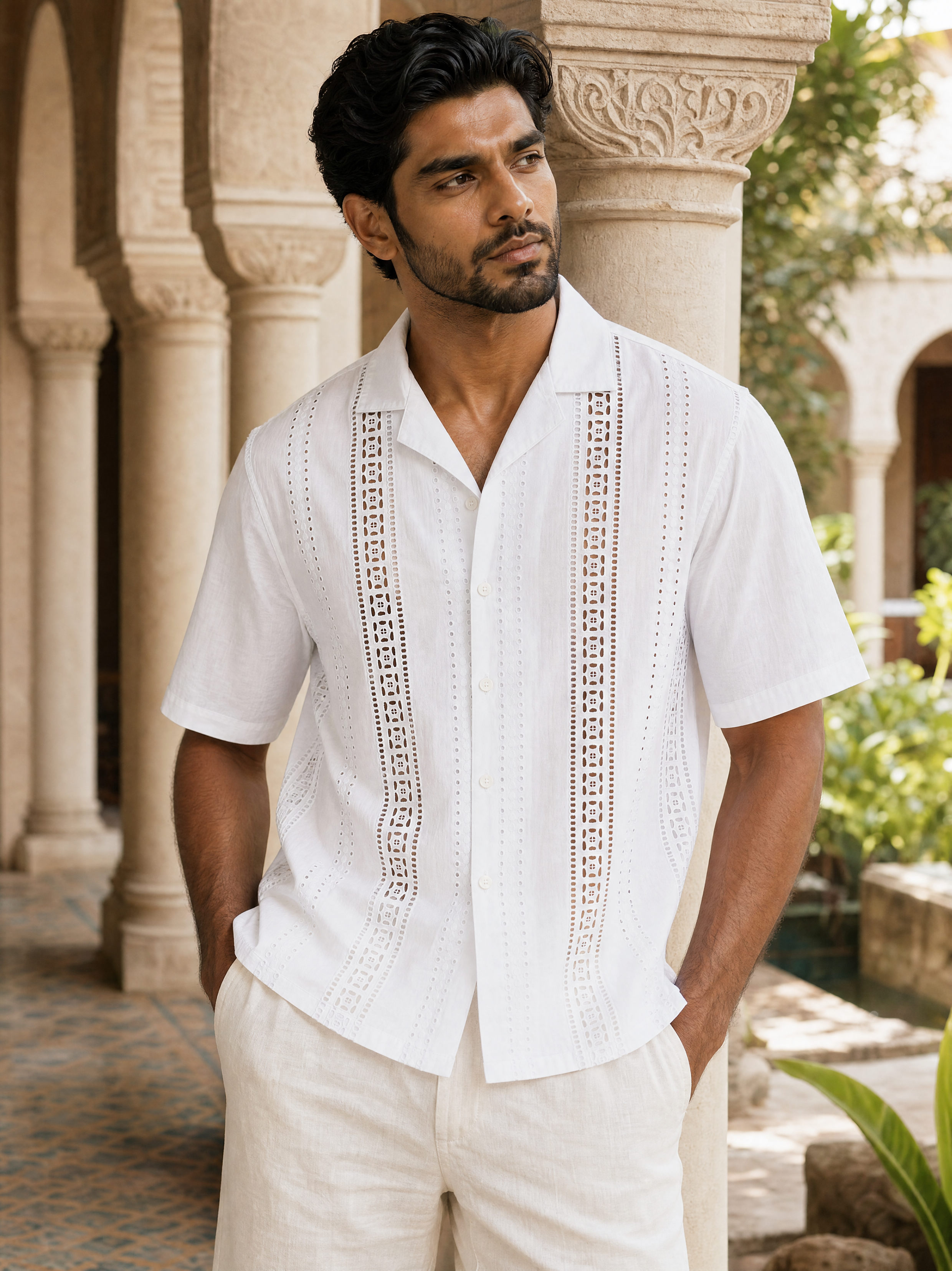 Coastal Lattice 100 % Cotton Shirt (White)