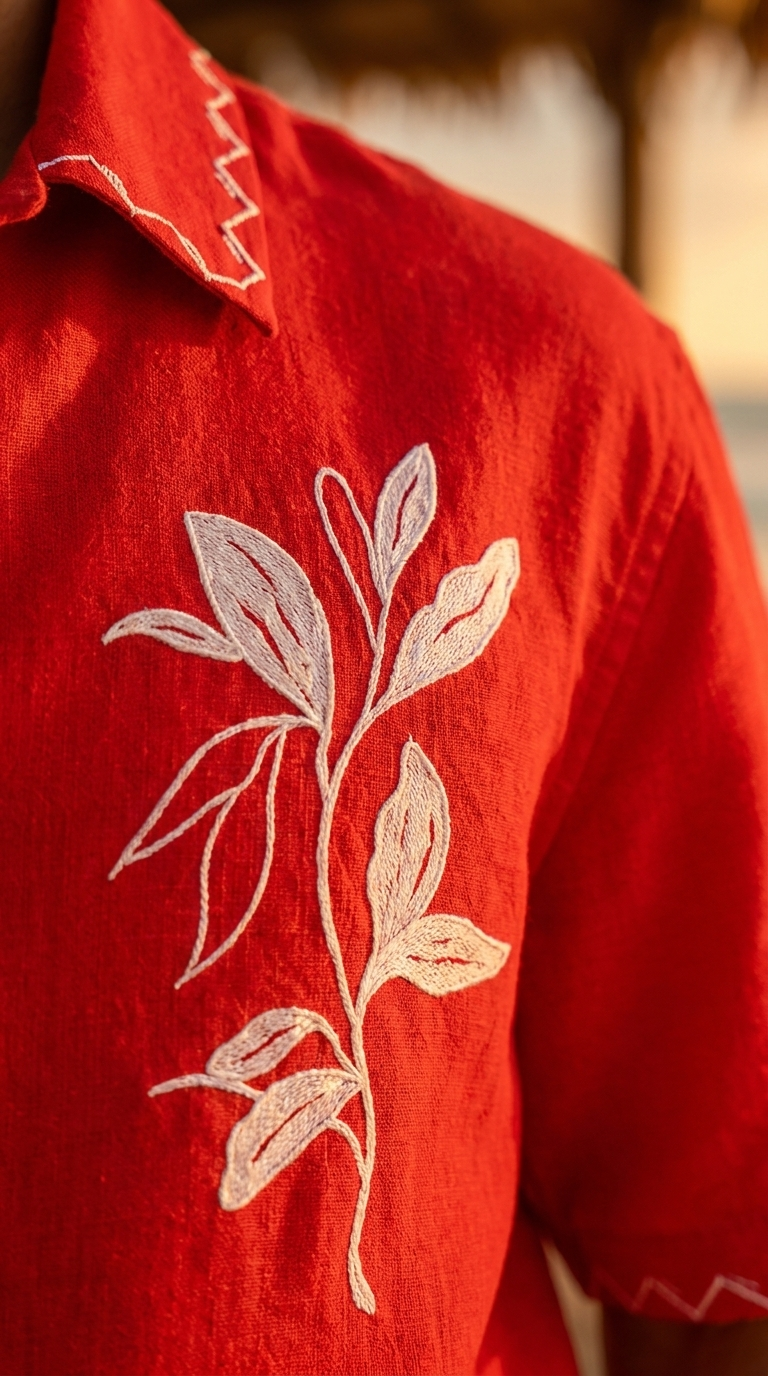 COVE VINE LINEN SHIRT - POPPY RED