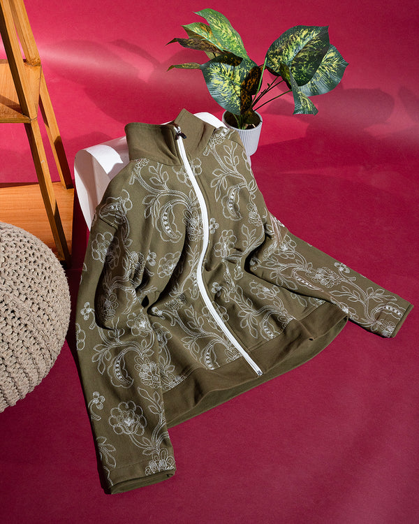 Winter Bloom Fleece Jacket (Olive Moss)