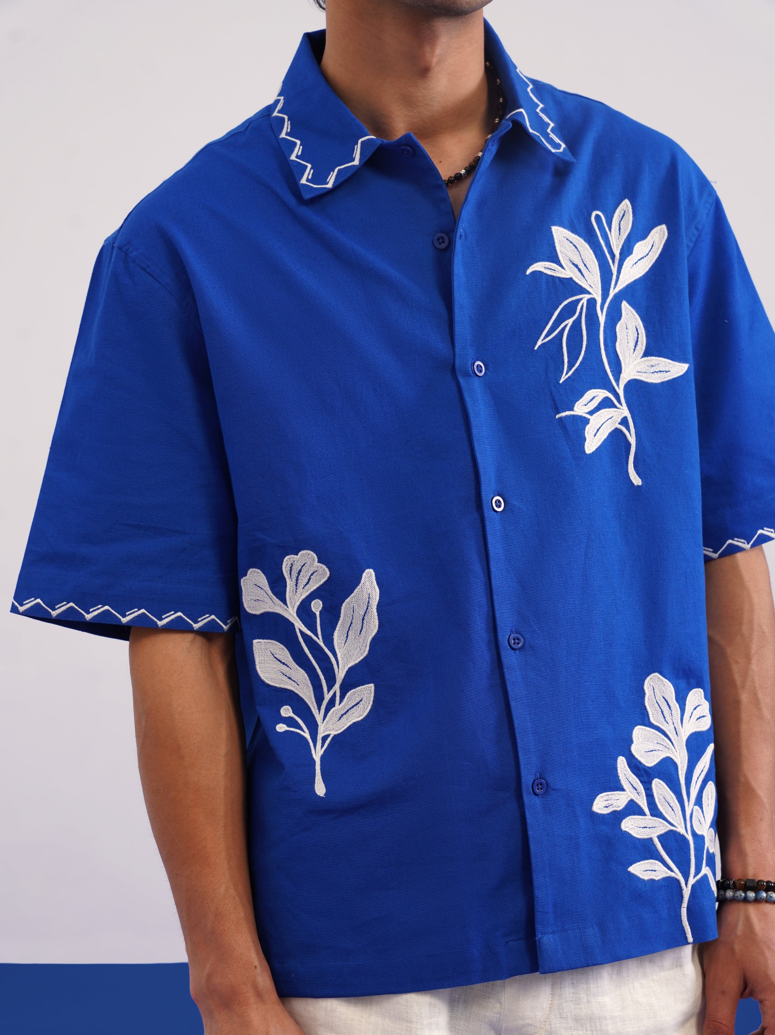 COVE VINE LINEN SHIRT - POLYNESIAN BLUE