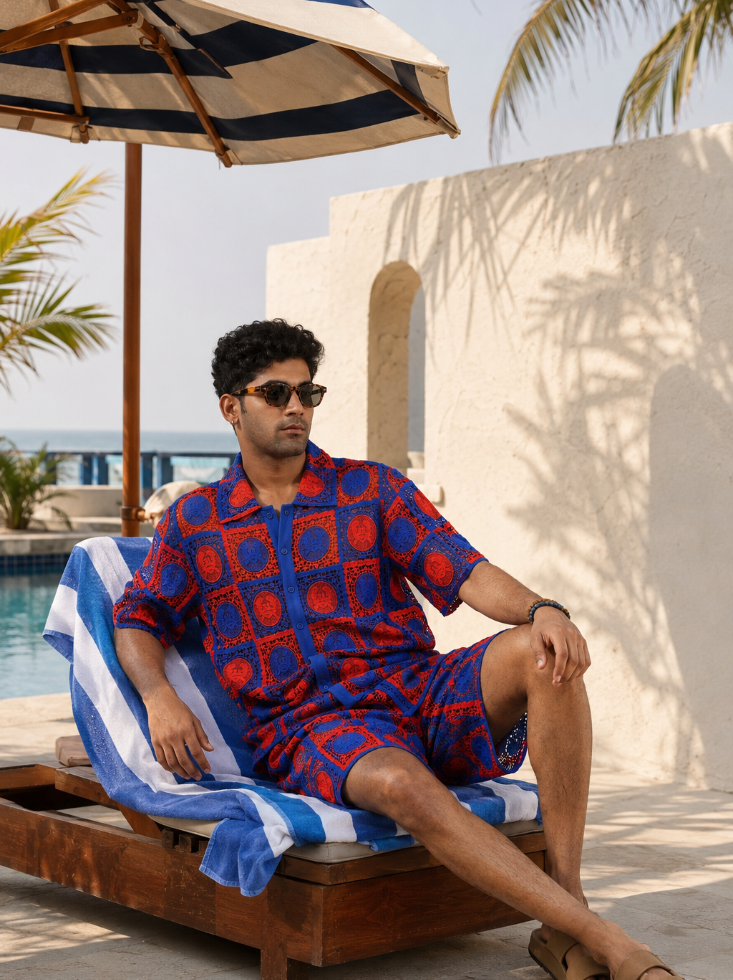 KRAB CREST GUIPURE CO-ORD SET - COBALT EMBER