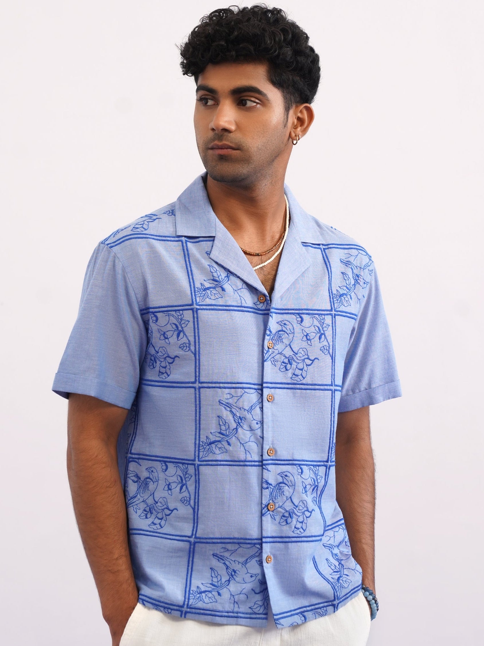 BLUEBIRD TILE CHAMBRAY SHIRT - CHAMBRAY BLUE/COBALT BLUE
