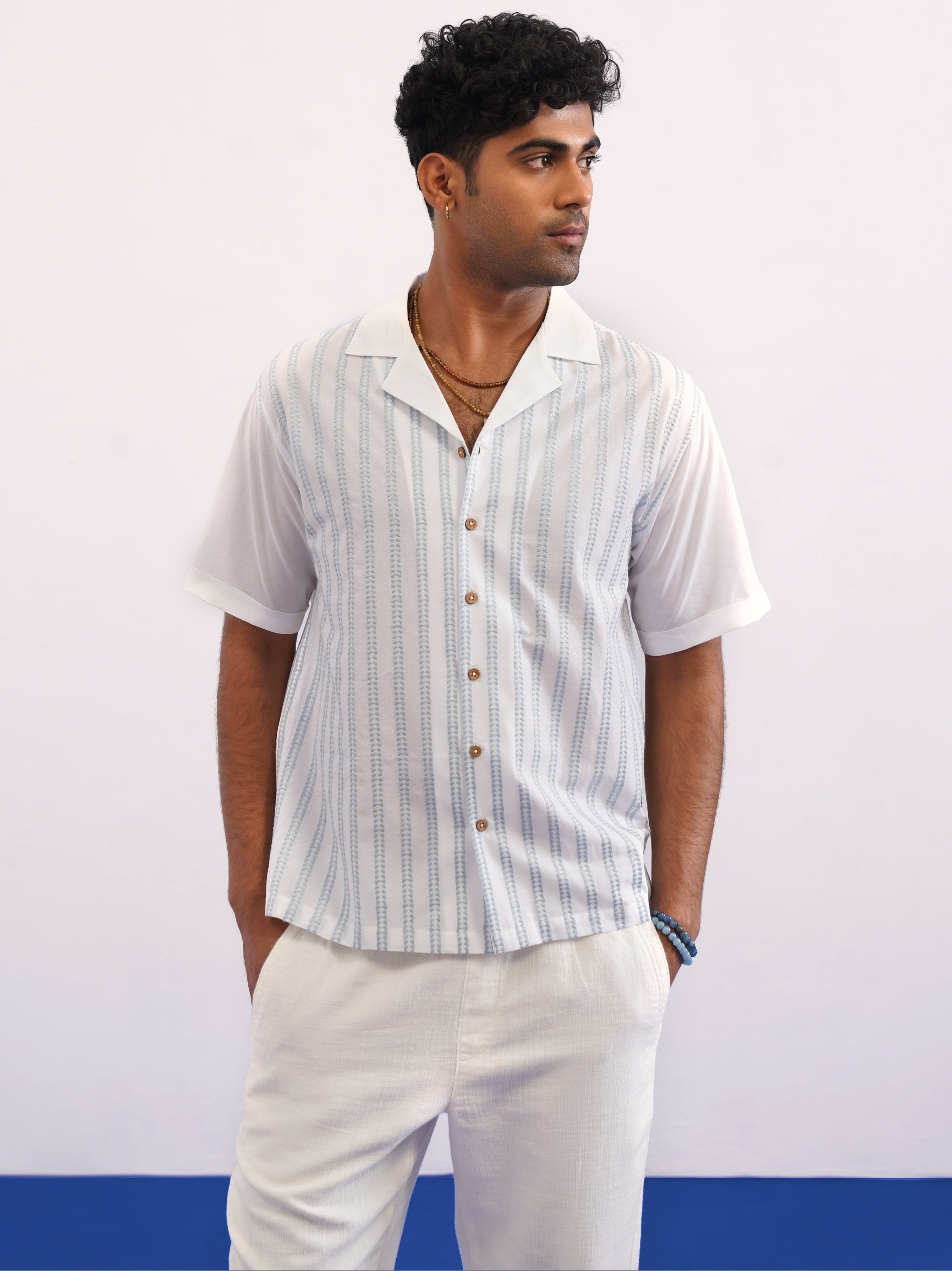 SKYTRAIL COTTON SHIRT - SALT/SKY BLUE