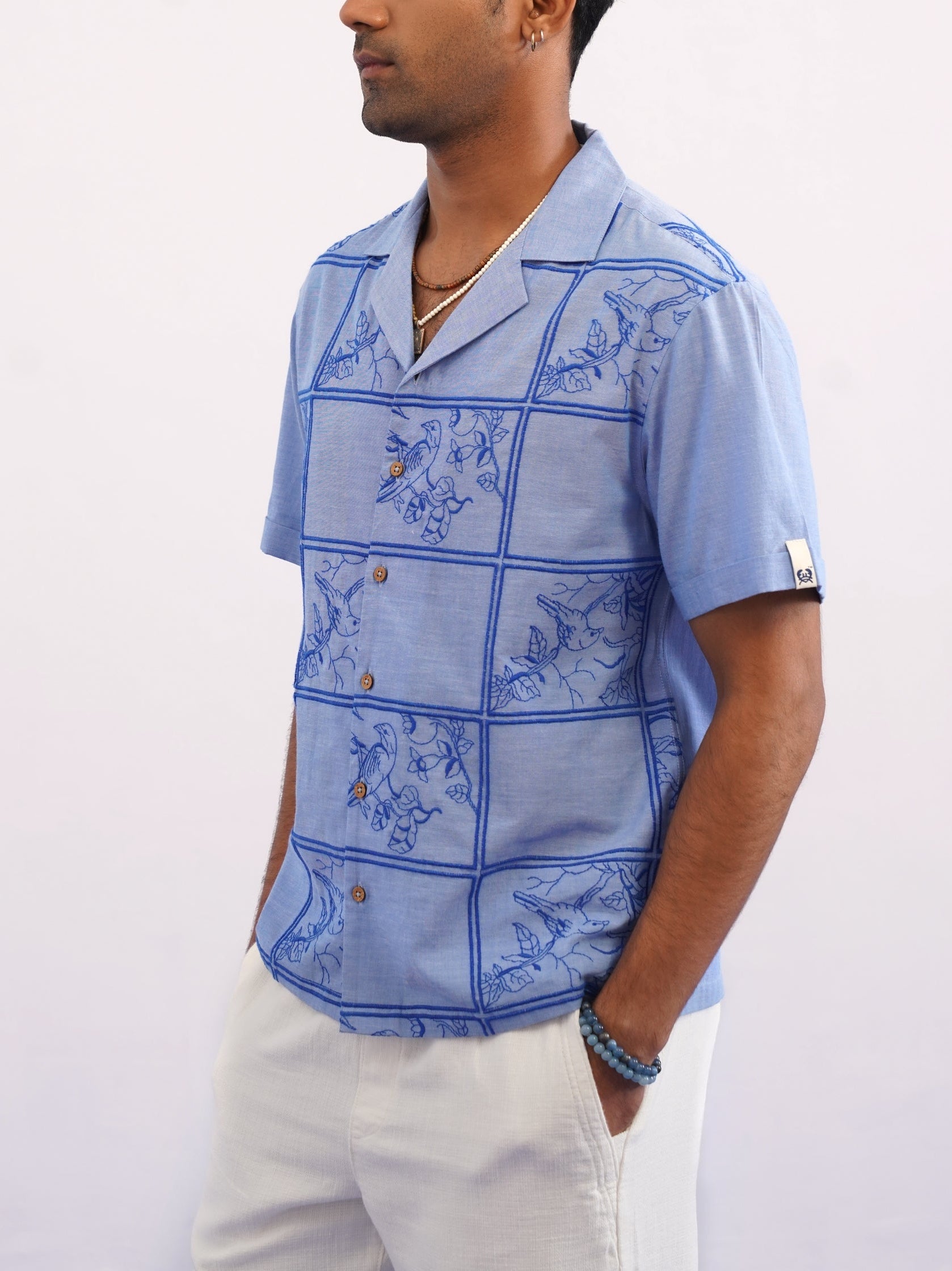 BLUEBIRD TILE CHAMBRAY SHIRT - CHAMBRAY BLUE/COBALT BLUE