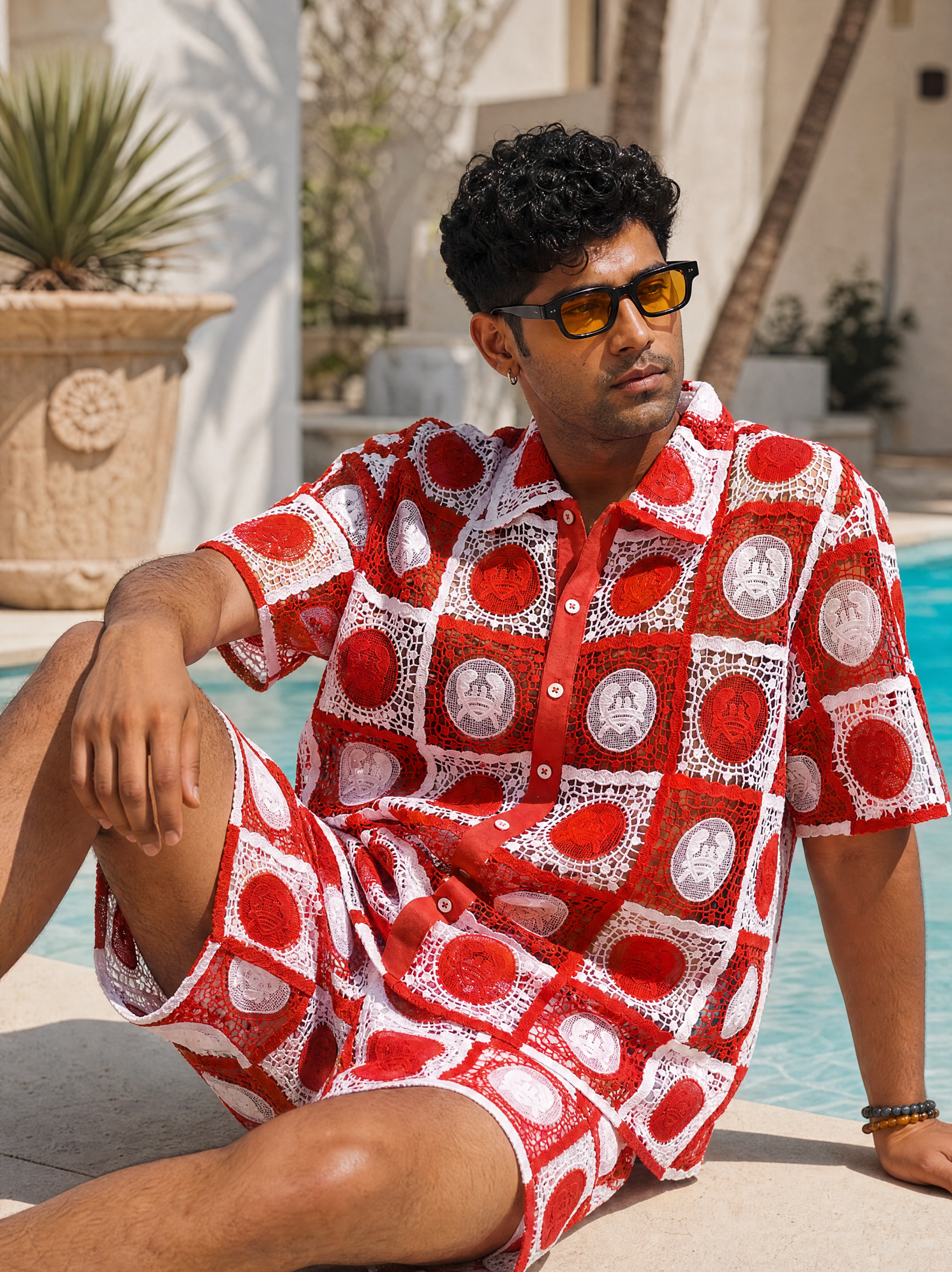 KRAB CREST GUIPURE CO-ORD SET - CORAL CREST
