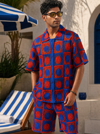 KRAB CREST GUIPURE SHIRT - COBALT EMBER