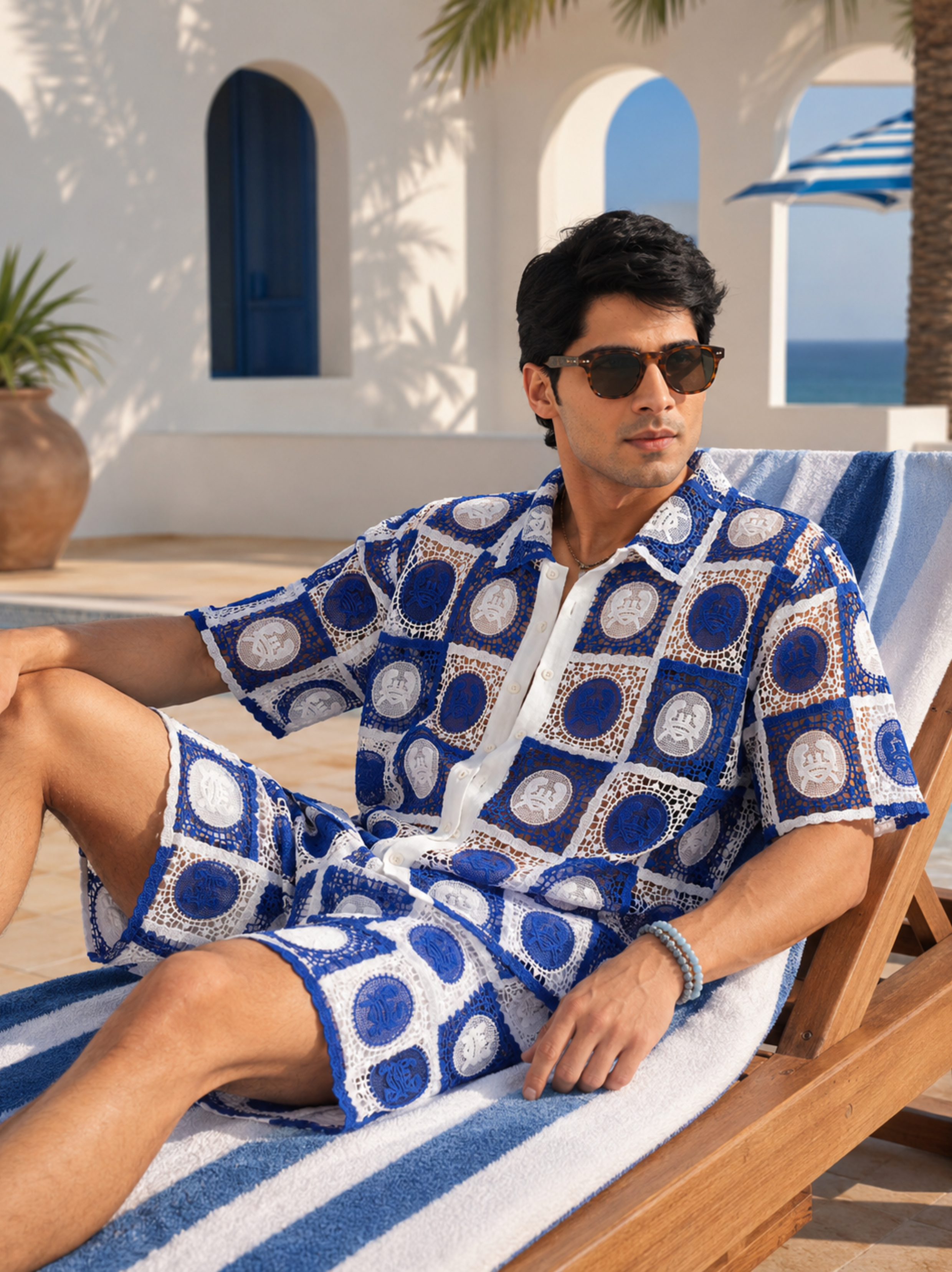 KRAB CREST GUIPURE CO-ORD SET - CABANA BLUE