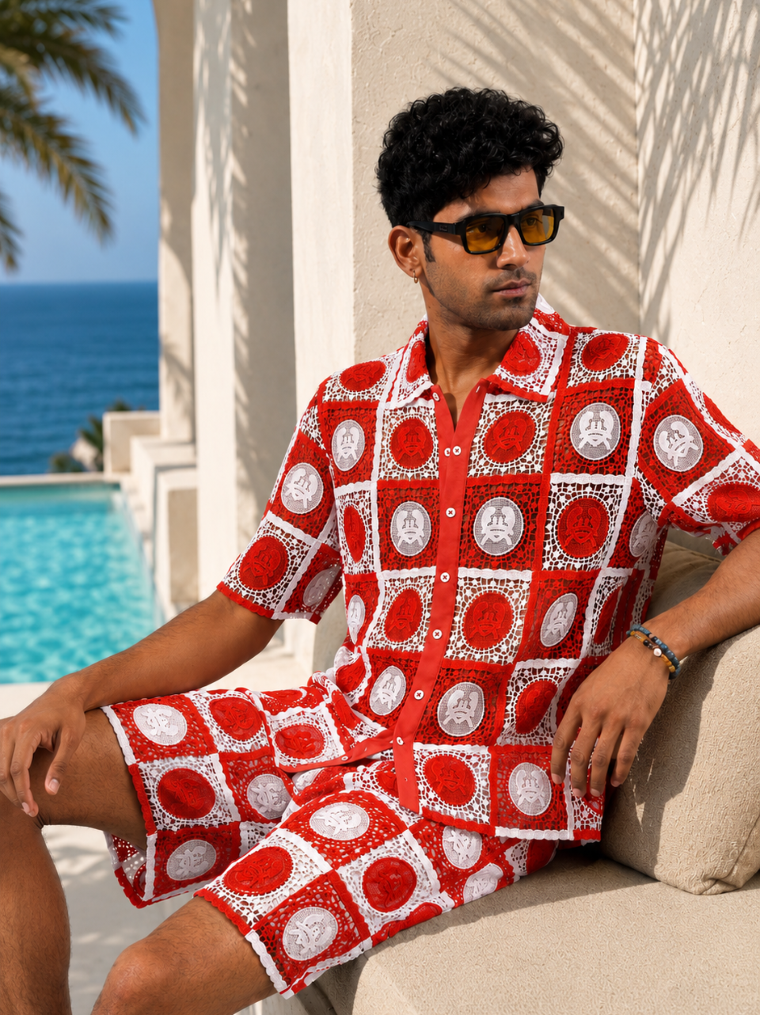 KRAB CREST GUIPURE CO-ORD SET - CORAL CREST
