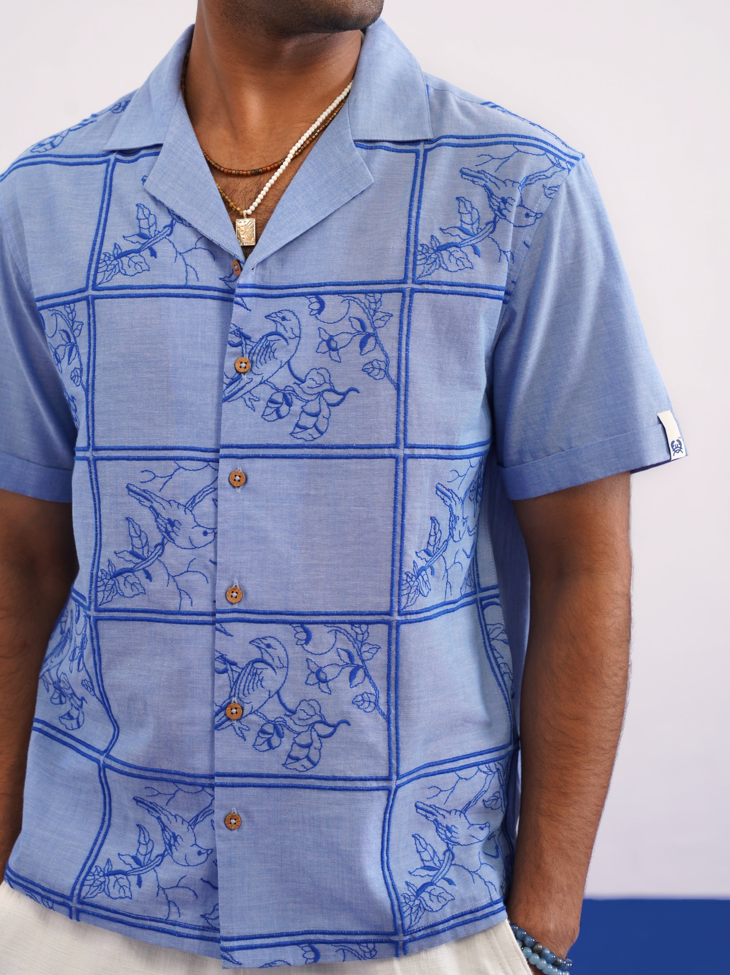 BLUEBIRD TILE CHAMBRAY SHIRT - CHAMBRAY BLUE/COBALT BLUE