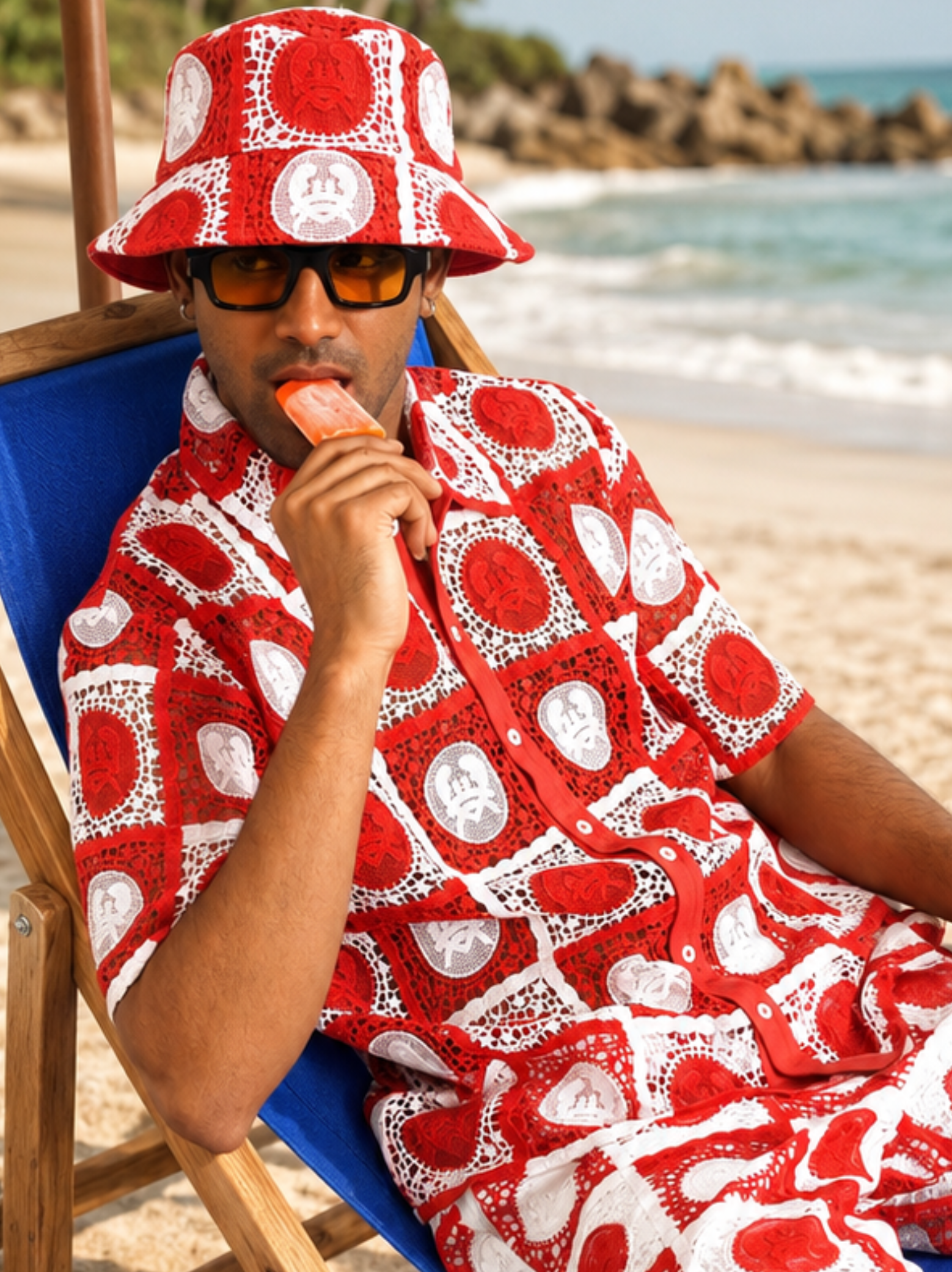 KRAB CREST GUIPURE SHIRT - CORAL CREST