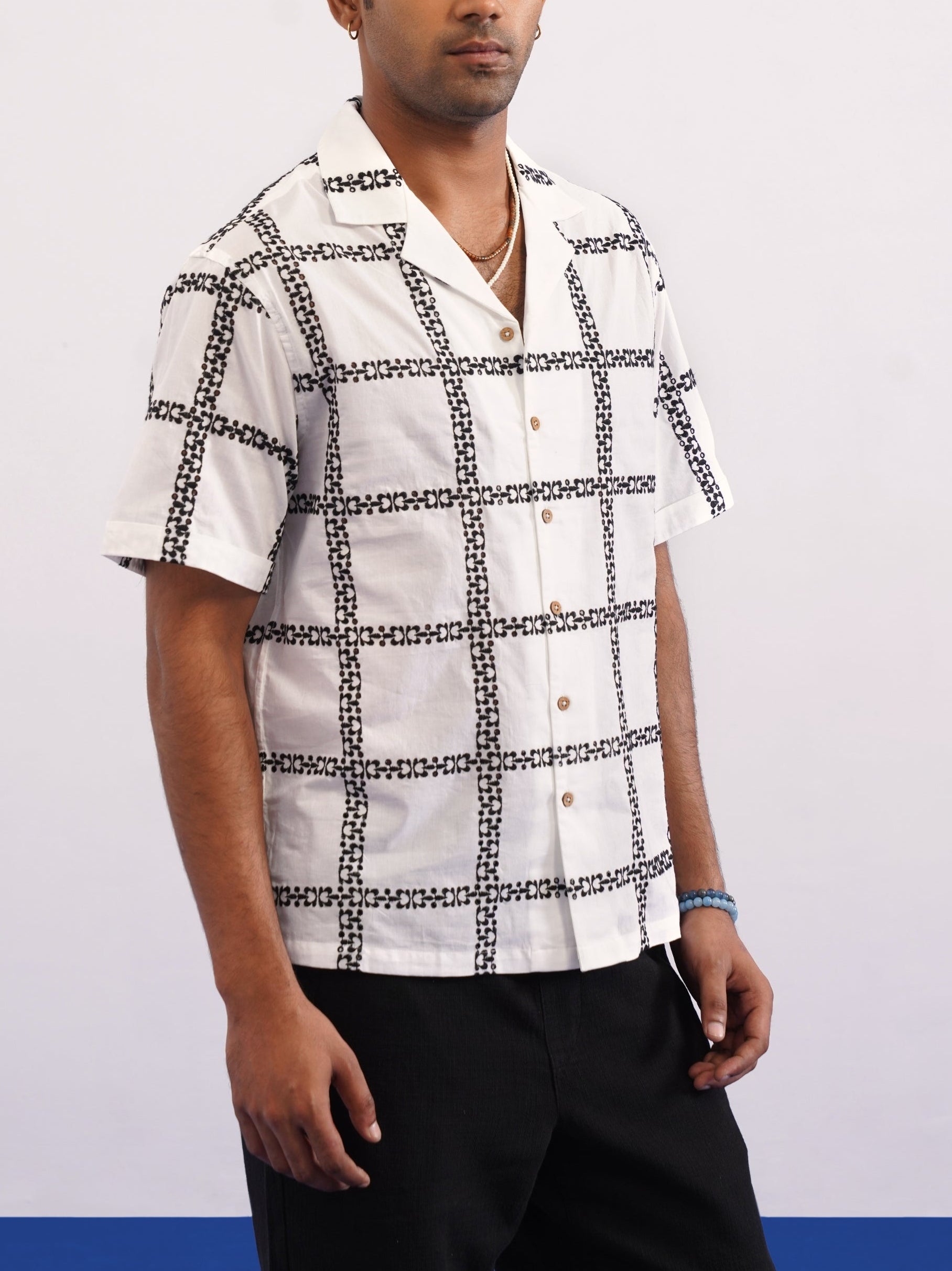 CABANA BLOOM COTTON SHIRT - SALT/MIDNIGHT BLACK