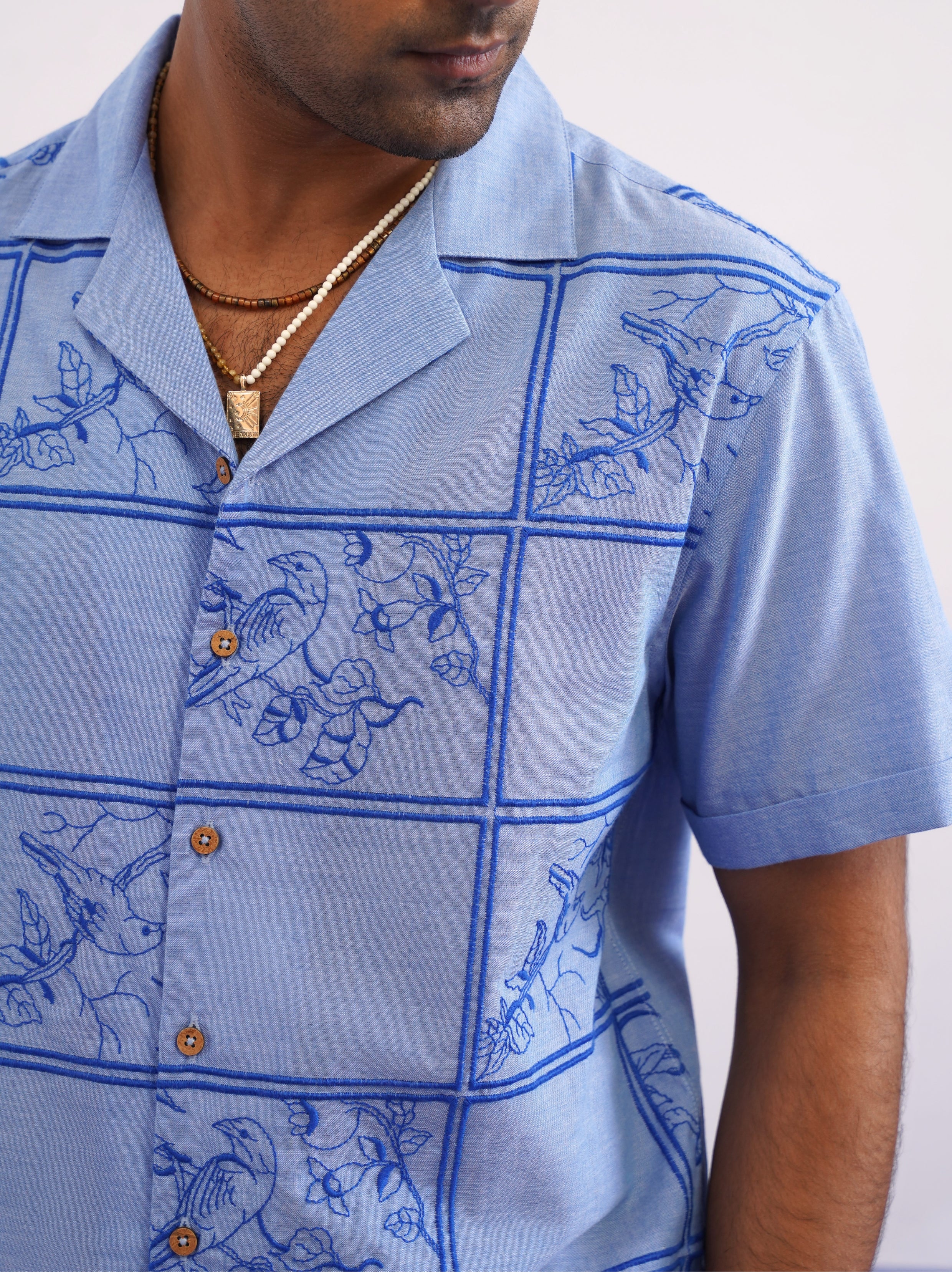 BLUEBIRD TILE CHAMBRAY SHIRT - CHAMBRAY BLUE/COBALT BLUE