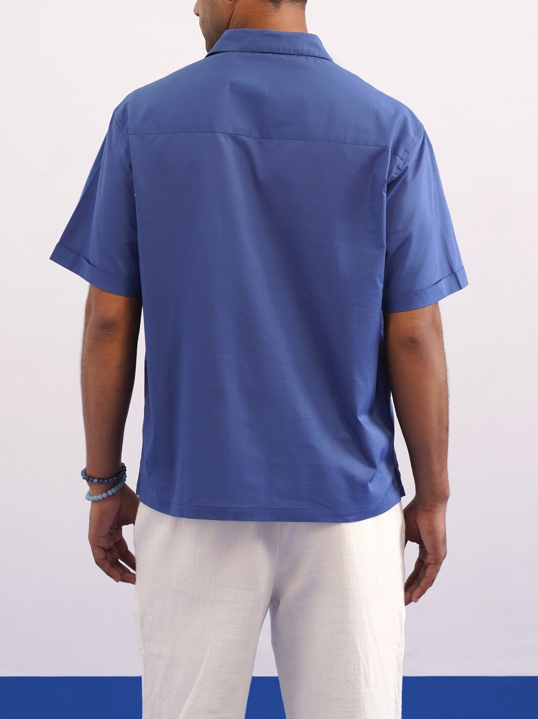 BOTANICAL TRAIL COTTON SHIRT - TIDAL BLUE