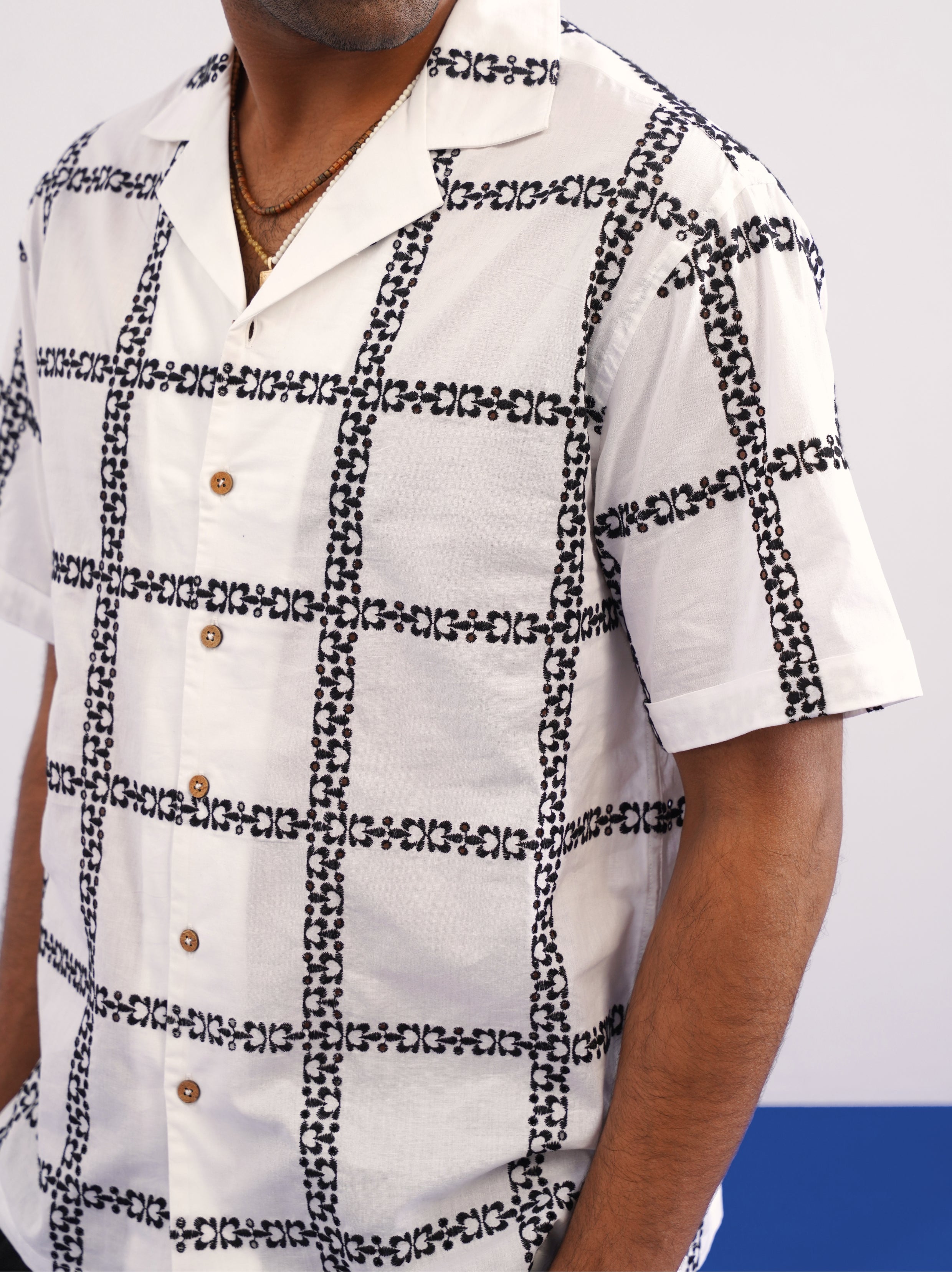 CABANA BLOOM COTTON SHIRT - SALT/MIDNIGHT BLACK