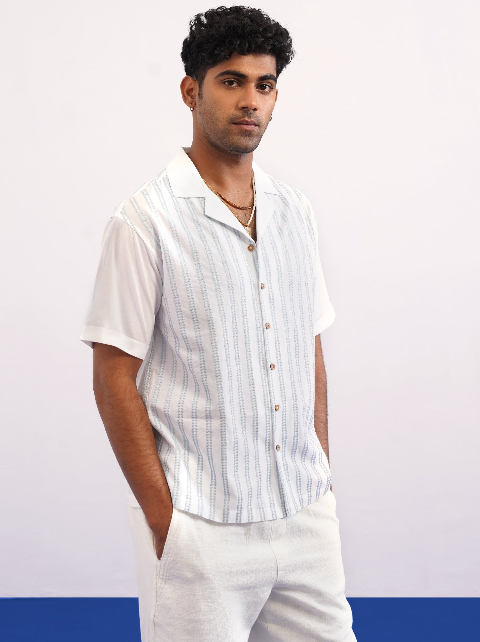 SKYTRAIL COTTON SHIRT - SALT/SKY BLUE
