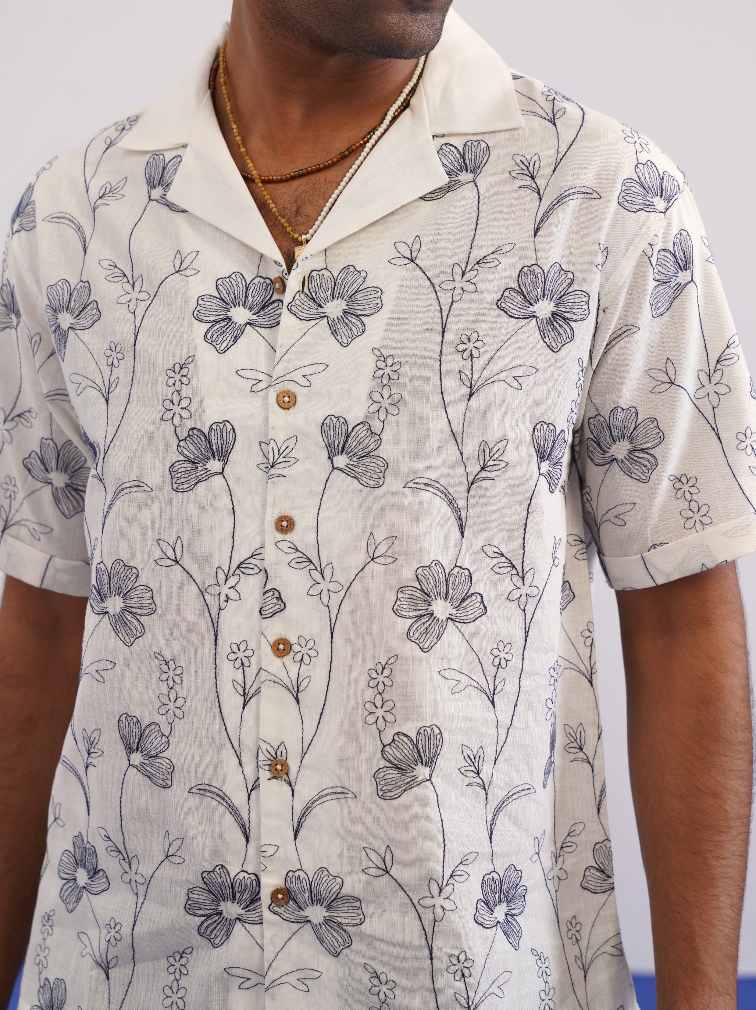 INK MEADOW COTTON LINEN SHIRT - SALT/MIDNIGHT BLACK