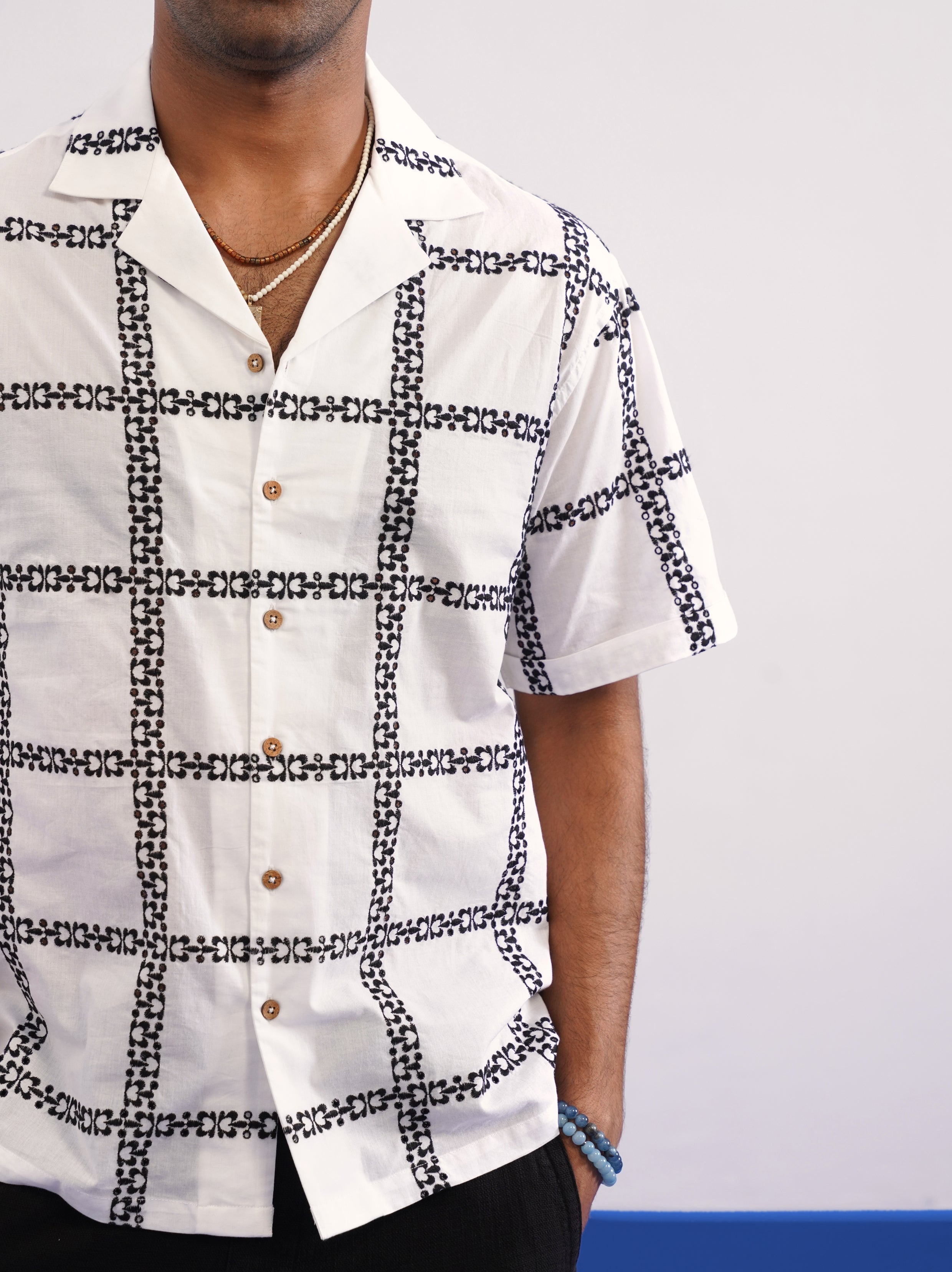 CABANA BLOOM COTTON SHIRT - SALT/MIDNIGHT BLACK