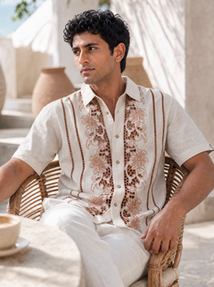 Twin Vines Cotton Linen Shirt (Beige Cream)