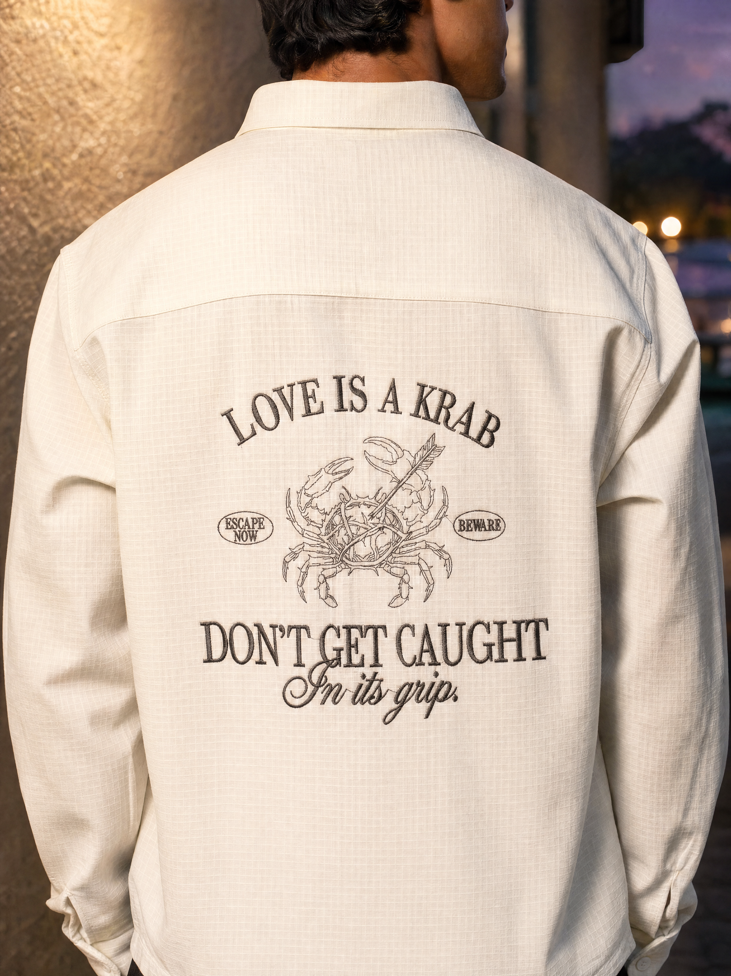 LOVE IS A KRAB COTTON TEXTURED SHIRT - BLANC DE BLANC