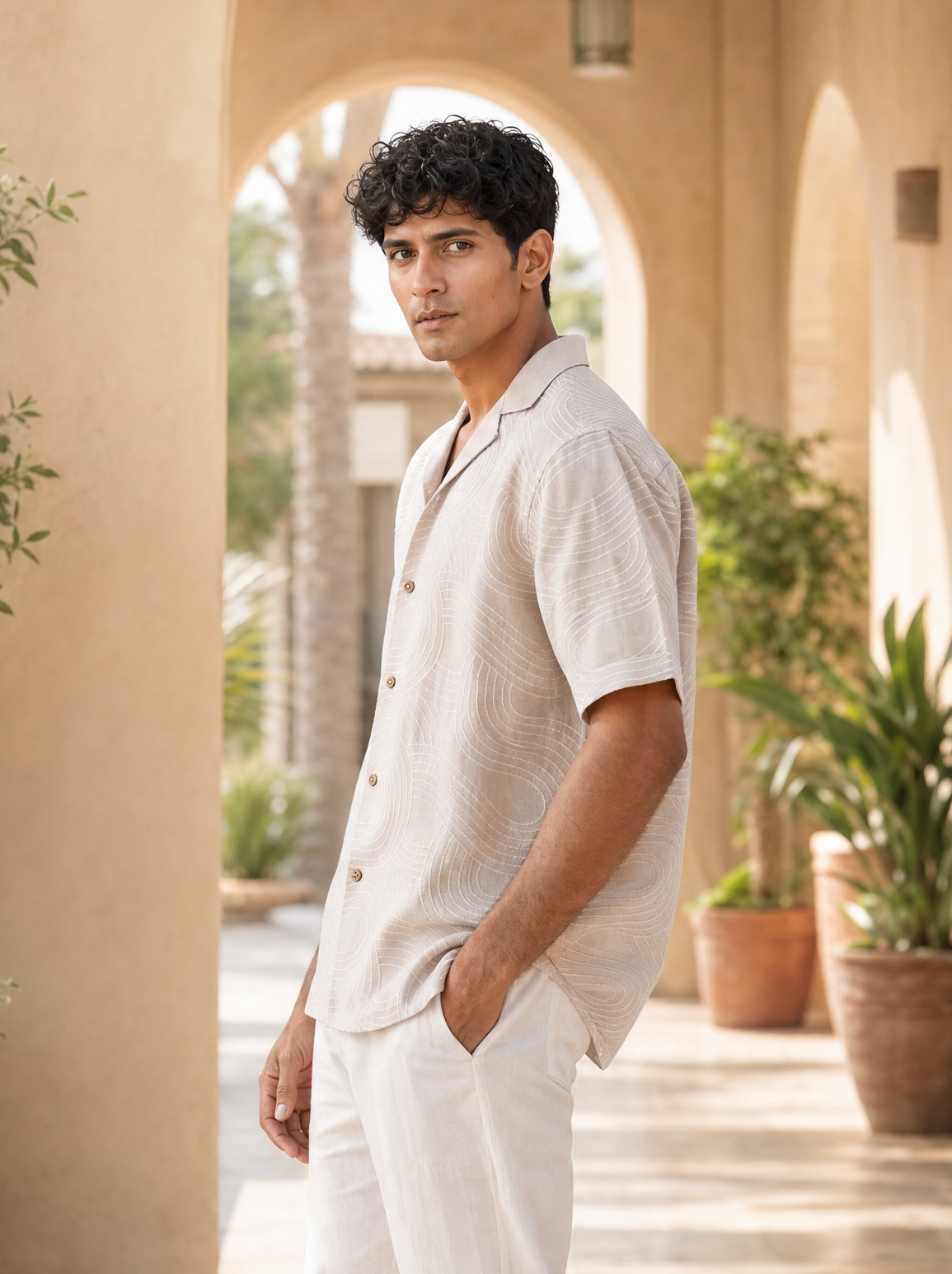 Dune Ripple Cotton Linen Shirt