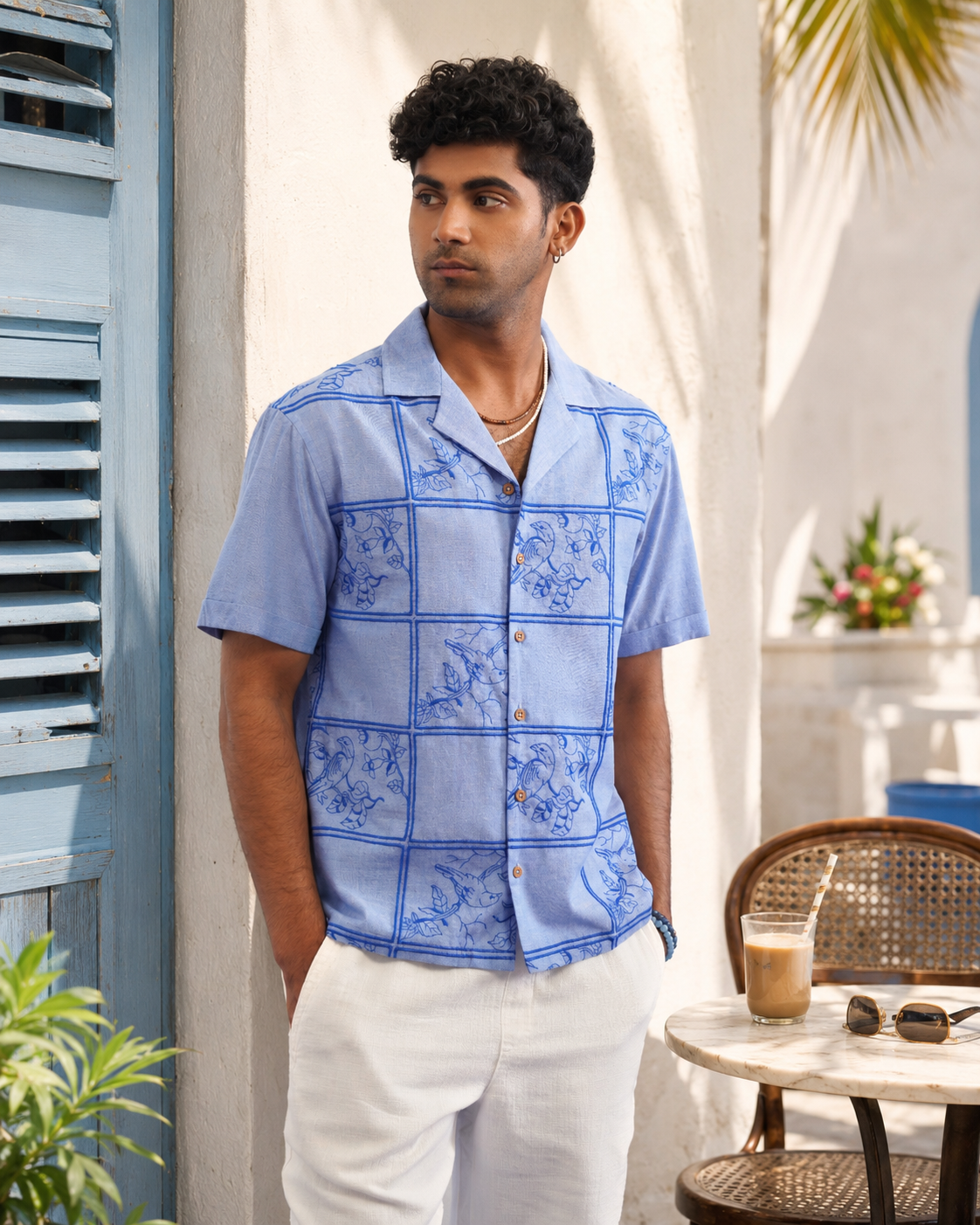 BLUEBIRD TILE CHAMBRAY SHIRT - CHAMBRAY BLUE/COBALT BLUE
