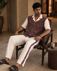 COASTAL GLYPH COTTON KNIT PJ PANTS - CREAMY CLOUD/ESPRESSO BEAN