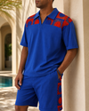 KRAB CREST GUIPURE COTTON KNIT CO-ORD SET - COBALT EMBER