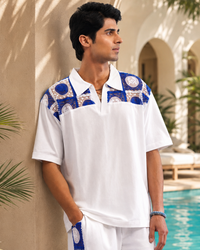 KRAB CREST GUIPURE COTTON KNIT T-SHIRT - COBALT PEARL