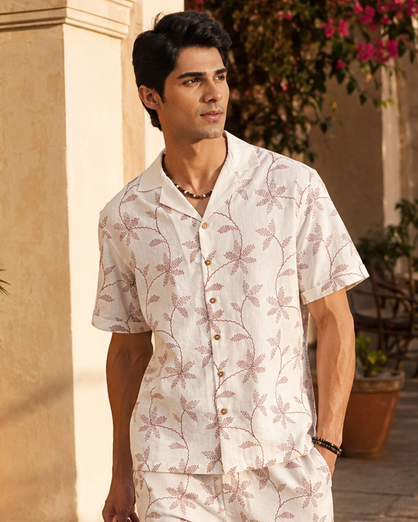 CORAL VINE COTTON LINEN SHIRT - SALT RED