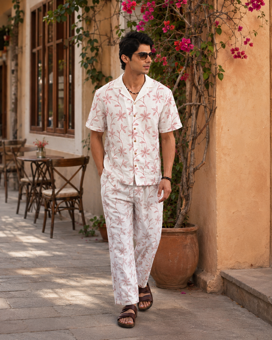CORAL VINE COTTON LINEN PJ CO-ORD SET - SALT RED