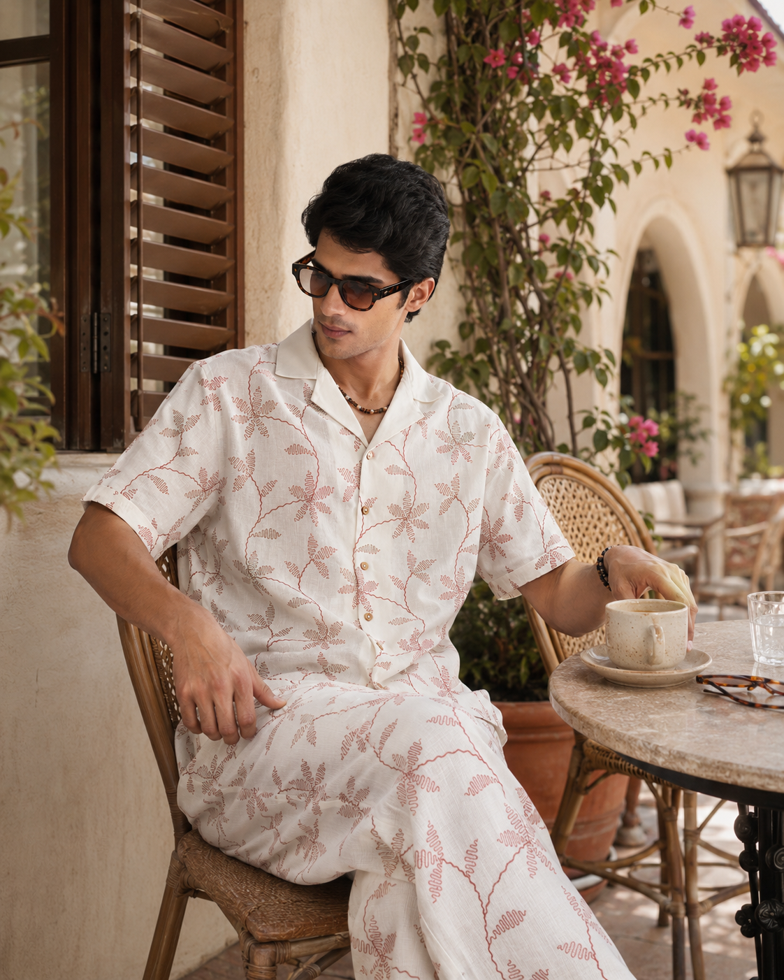 CORAL VINE COTTON LINEN PJ CO-ORD SET - SALT RED