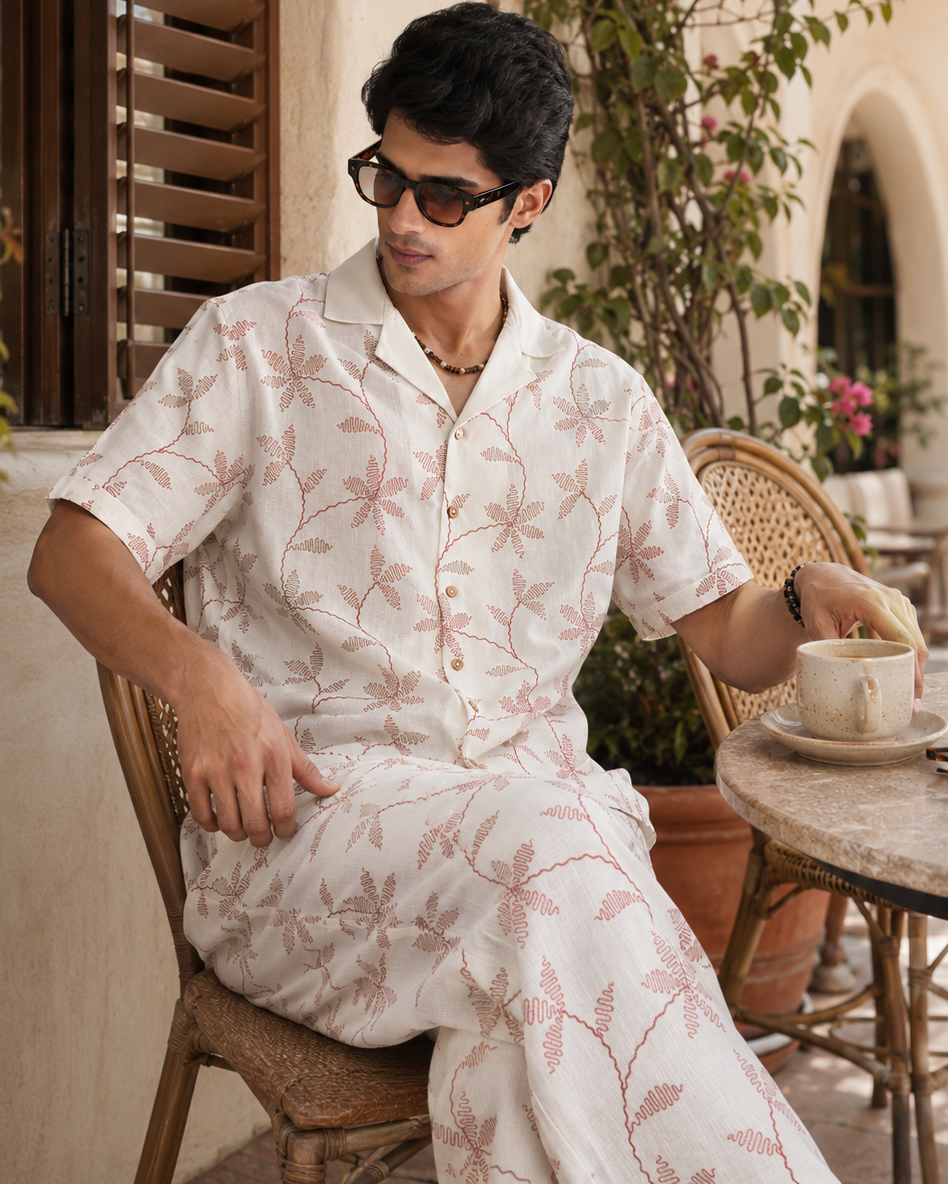 CORAL VINE COTTON LINEN PJ PANTS - SALT RED