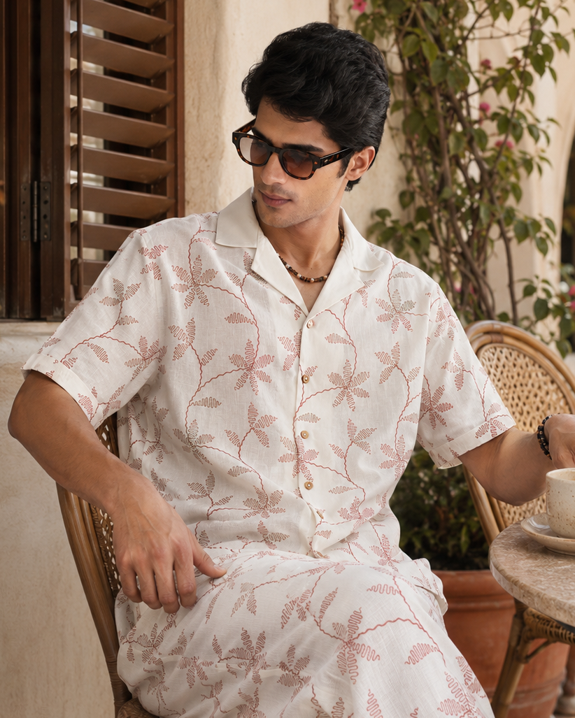 CORAL VINE COTTON LINEN SHIRT - SALT RED