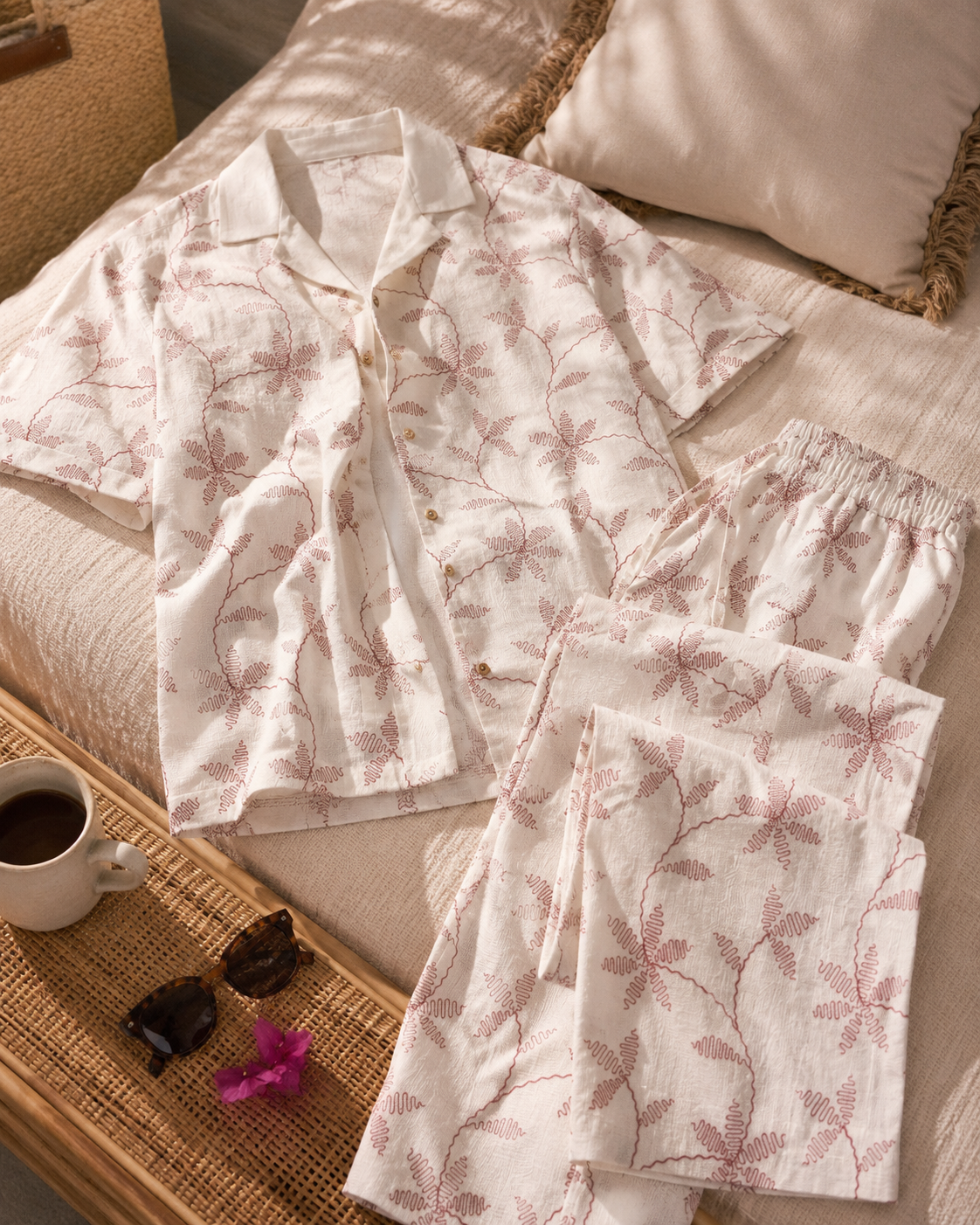 CORAL VINE COTTON LINEN PJ PANTS - SALT RED