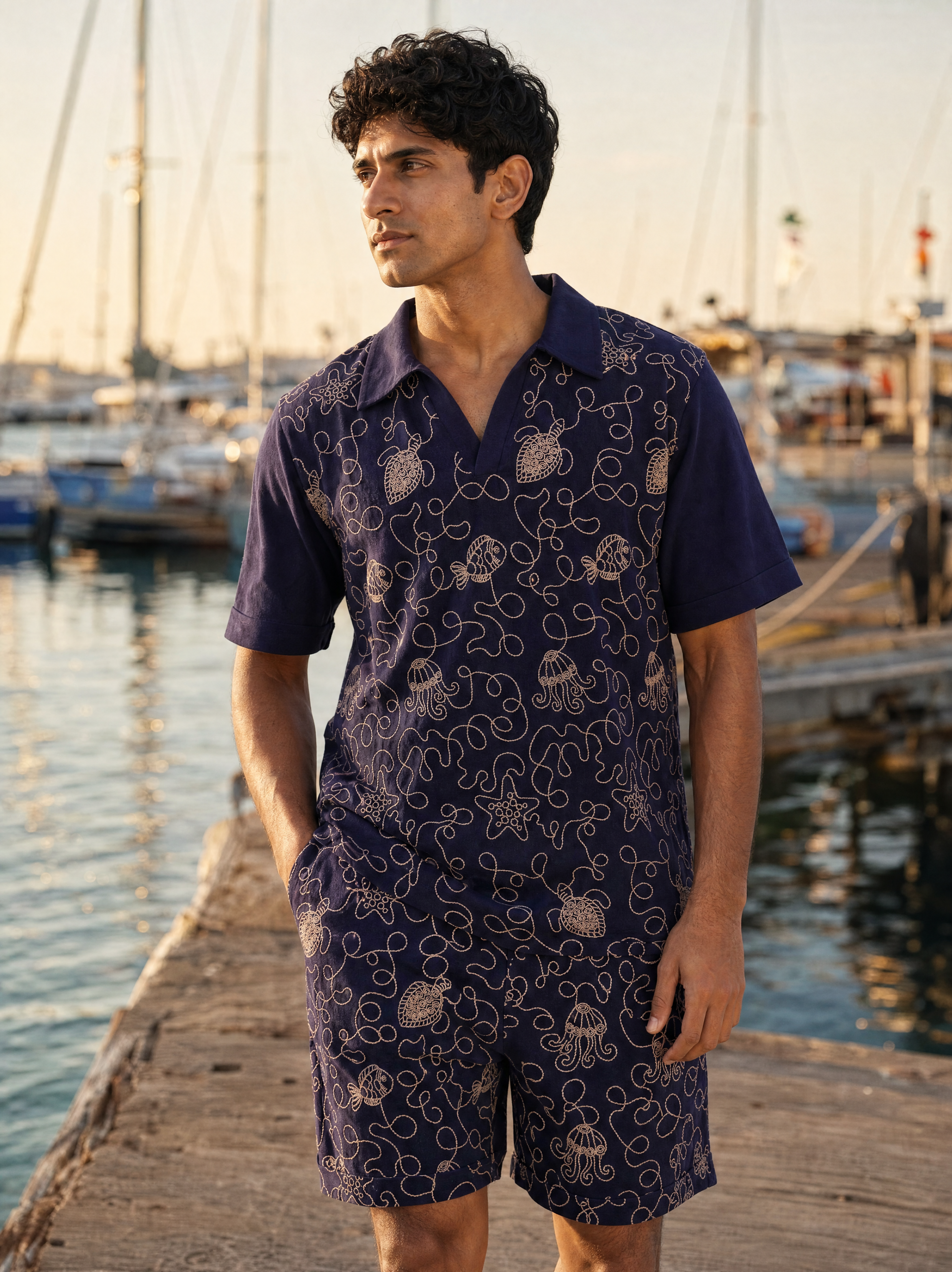 Reef Rider Cotton Knit Co-ord Set (Dark Indigo)