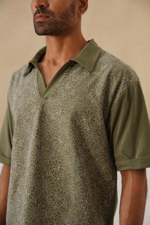 Shady Blooms Cotton Knit T-Shirt (Mint Green)