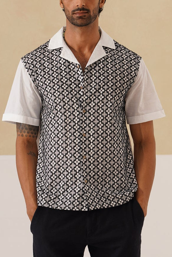 Monochrome Bloom Cotton Shirt