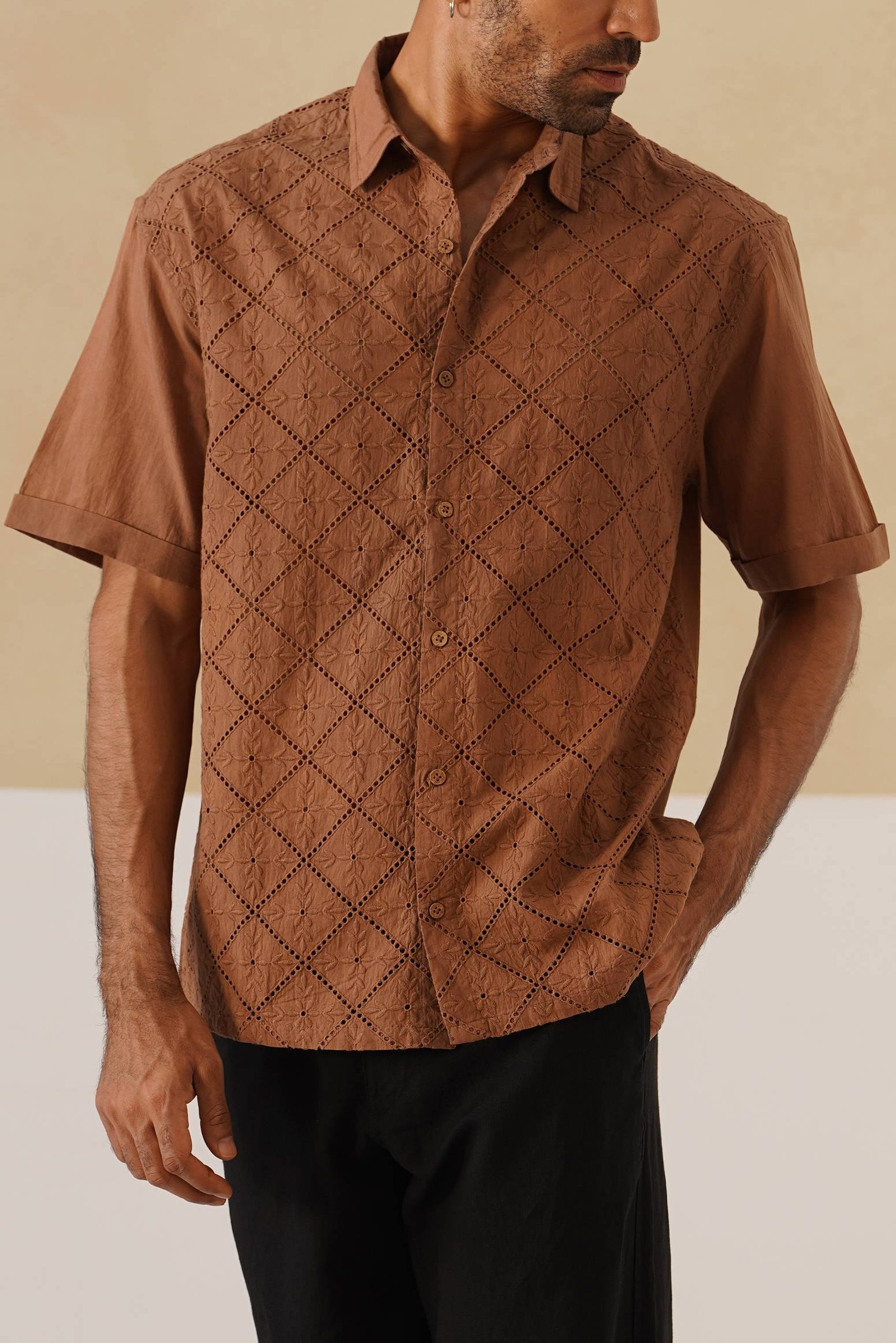 Diamond Daze 100 % Cotton Shirt (Chestnut Brown)
