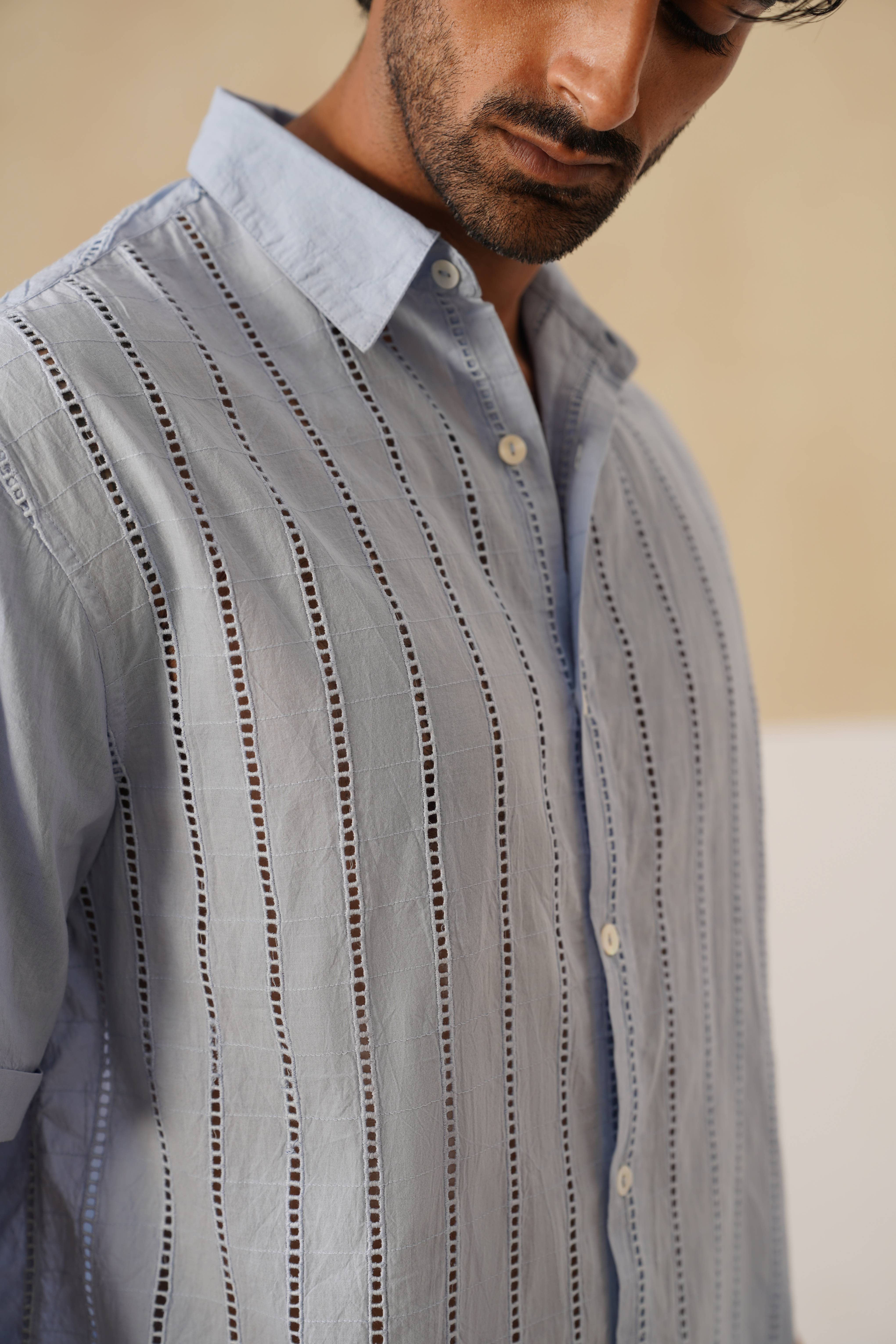 Step & Stripe 100 % Cotton Shirt (Sky Blue)