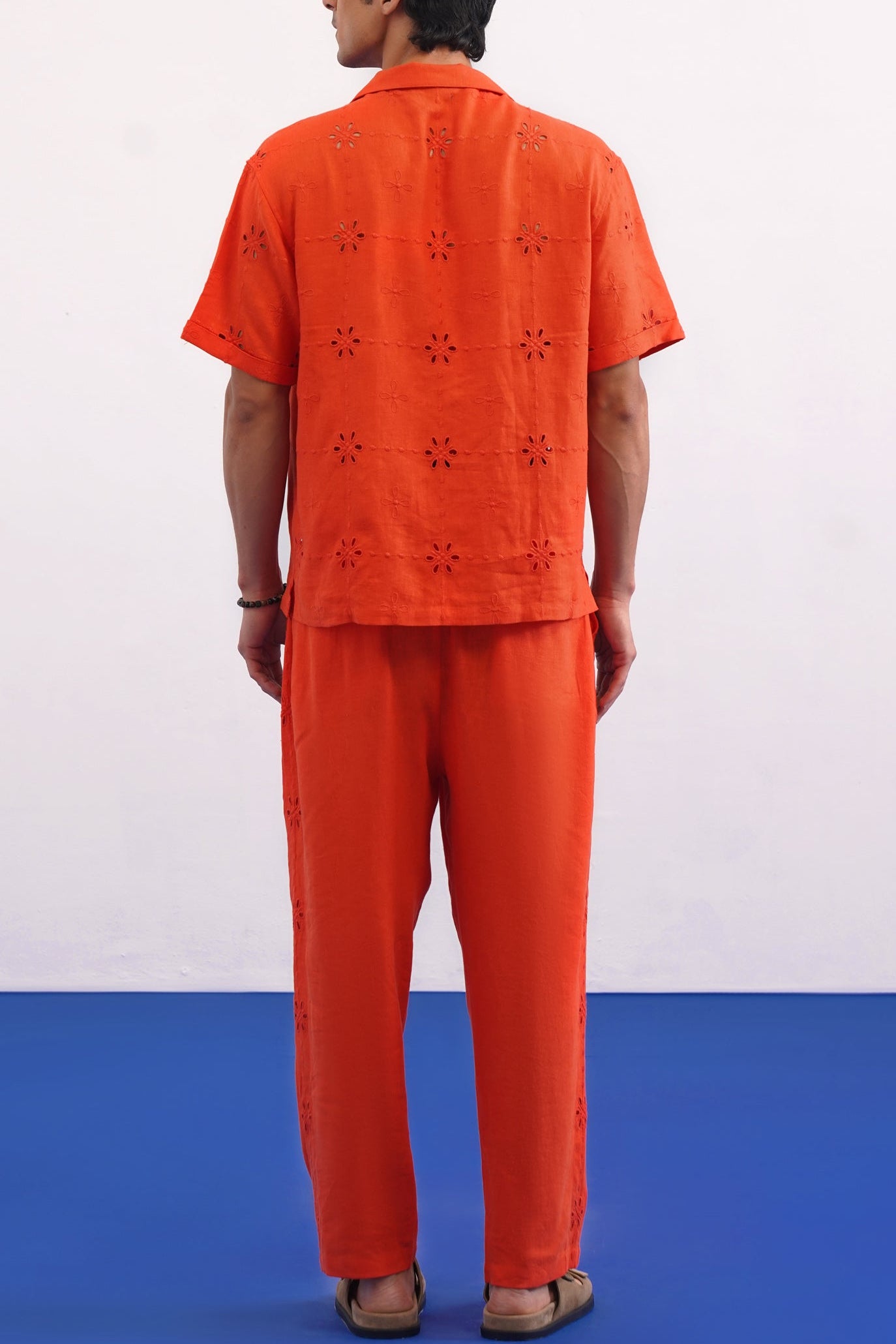 TANGERINE EYELET VISCOSE LINEN PJ CO-ORD SET - TANGERINE ORANGE
