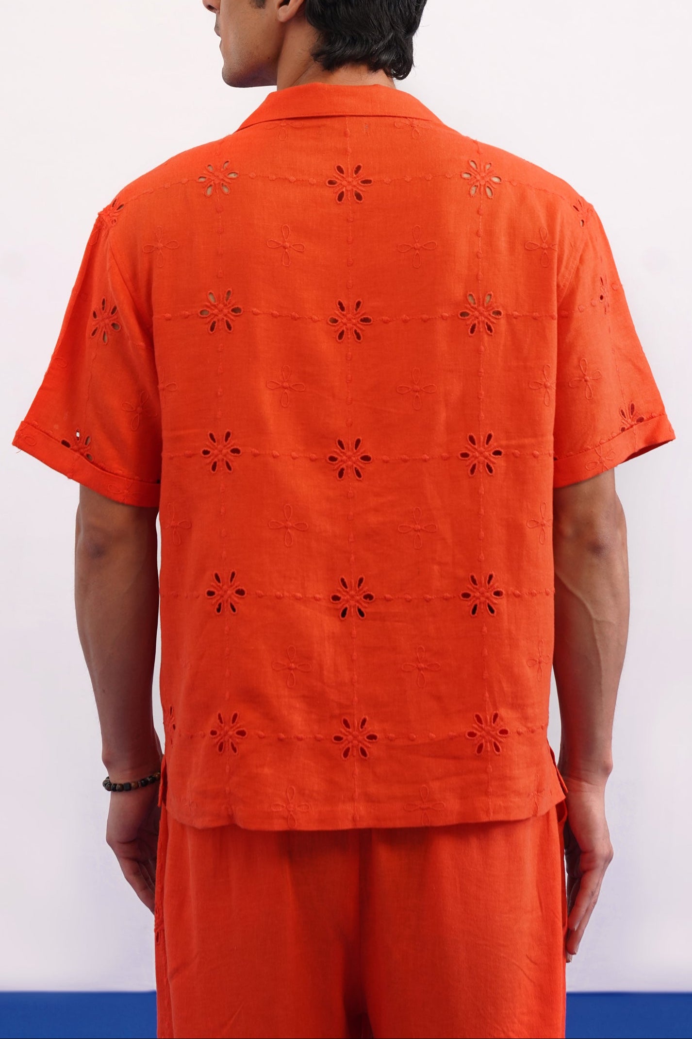 TANGERINE EYELET VISCOSE LINEN PJ CO-ORD SET - TANGERINE ORANGE